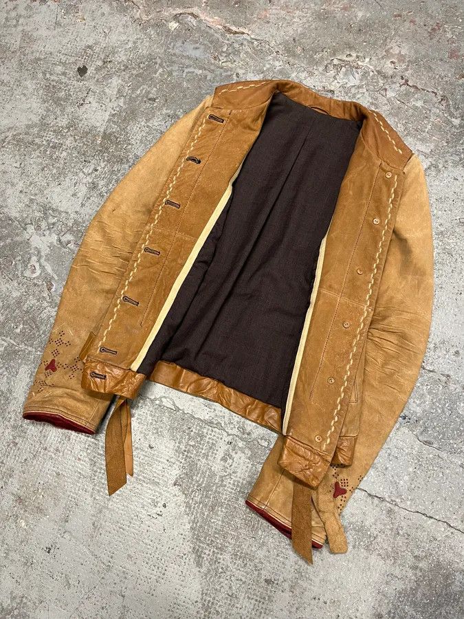 Marithe + Francois Girbaud 2000s Marithé + François Girbaud Beige Leather Buttoned Jacket Size M / US 6-8 / IT 42-44 - 3 Thumbnail
