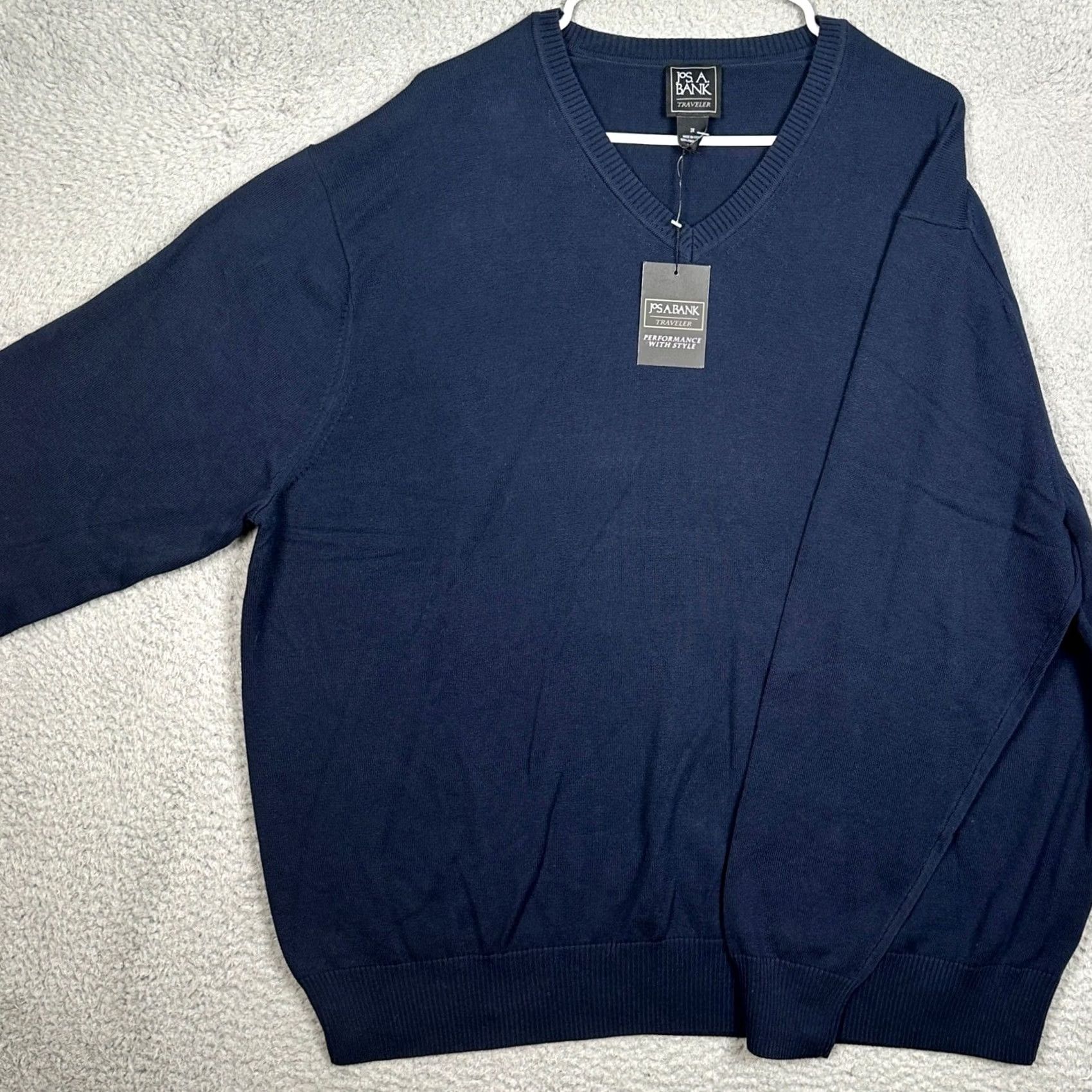 Jos. A. Bank Jos. A. Bank Traveler V-Neck Sweater Mens Big 2X Navy Blue Knit Pullover Wool? Cotton? (Note: Original specifies 100% Pima Cotton) Size US XXL / EU 58 / 5 - 2 Thumbnail