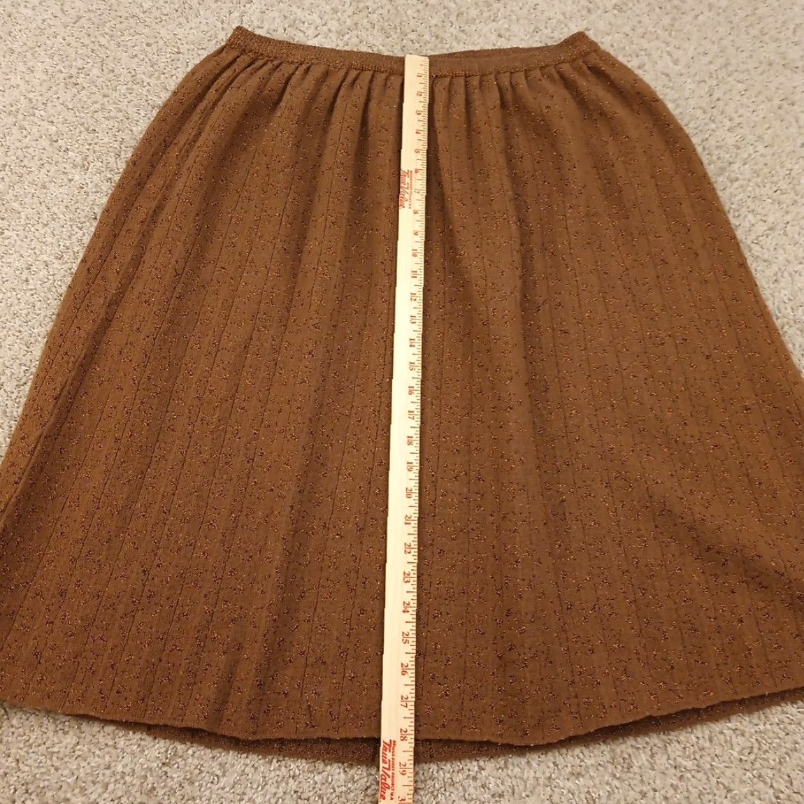 Vintage Jeanne Pierre Skirt M Women Brown Geometric Wool Acrylic Knee Length PUll On Elastic Waist Size 32" / US 10 / IT 46 - 4 Thumbnail