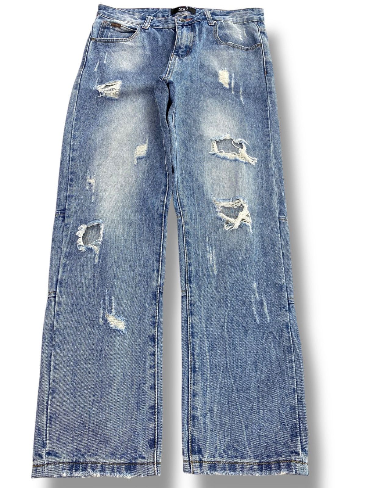 Playboy Playboy Acid Blue Wash Distressed Style Straight Cut Jeans Size US 32 / EU 48 - 1 Thumbnail