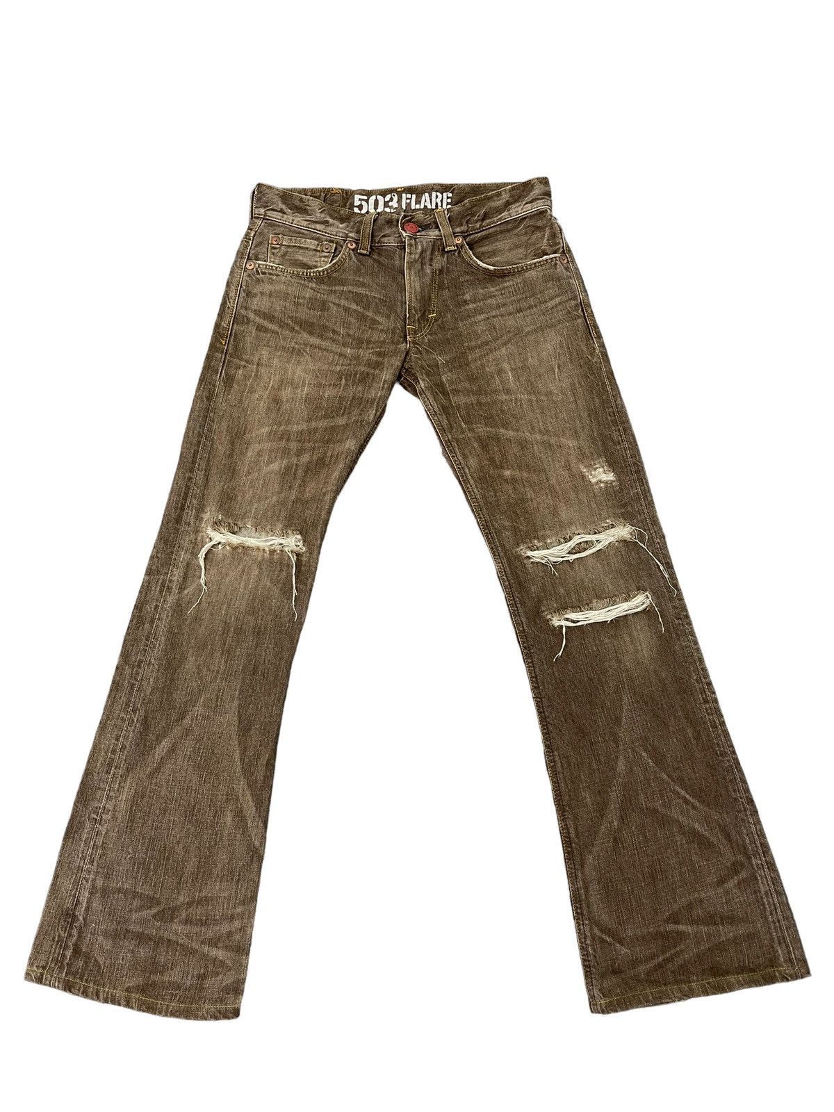 Edwin Flare Jeans Edwin Japan Faded Distress Boot Cut 7🟦7 Size US 31 - 2 Thumbnail