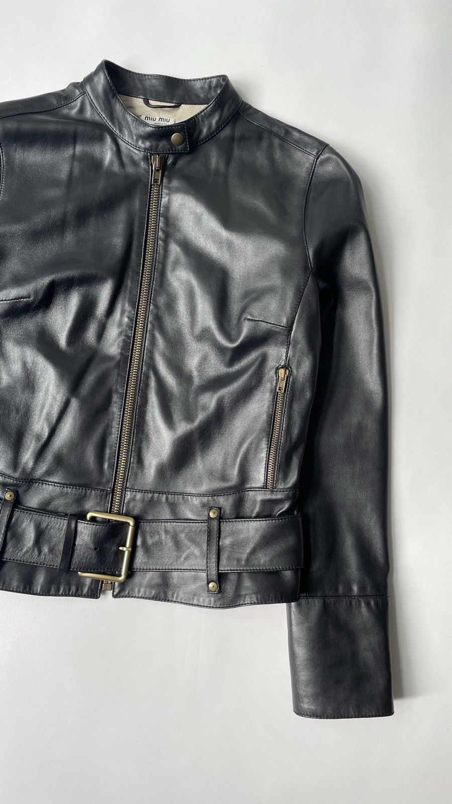 Miu Miu Mid 2000s Black Leather Moto Jacket Size S / US 4 / IT 40 - 7 Thumbnail