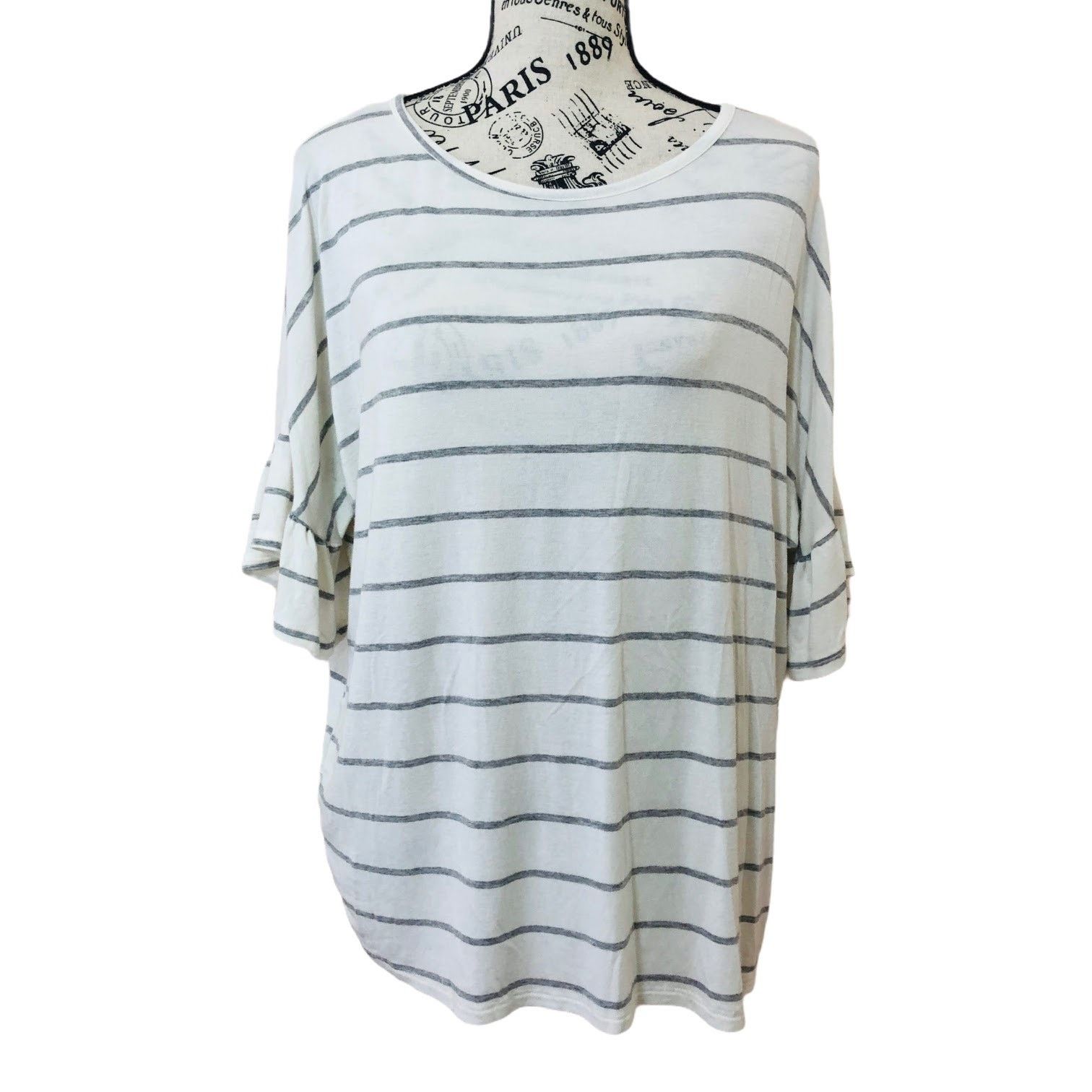 Other Stripe Floral Open Cross Back Mixed Material Bell Sleeve Top Size M / US 6-8 / IT 42-44 - 1 Thumbnail
