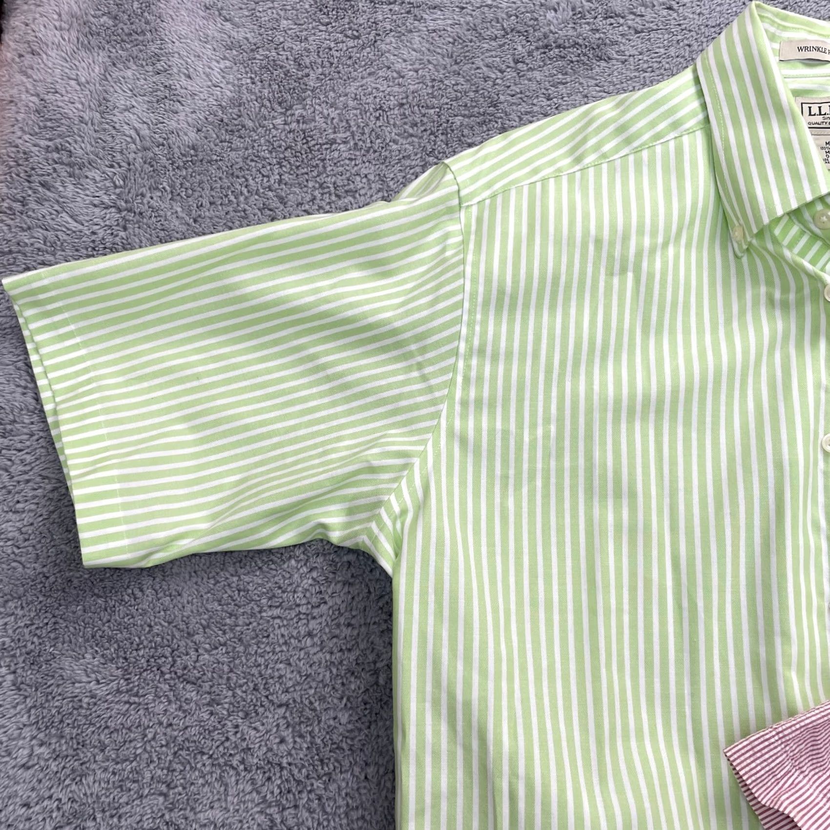 Vintage LL Bean Shirts Mens Medium Pink Green Striped Cotton Button Down Dress Size 40R - 6 Thumbnail