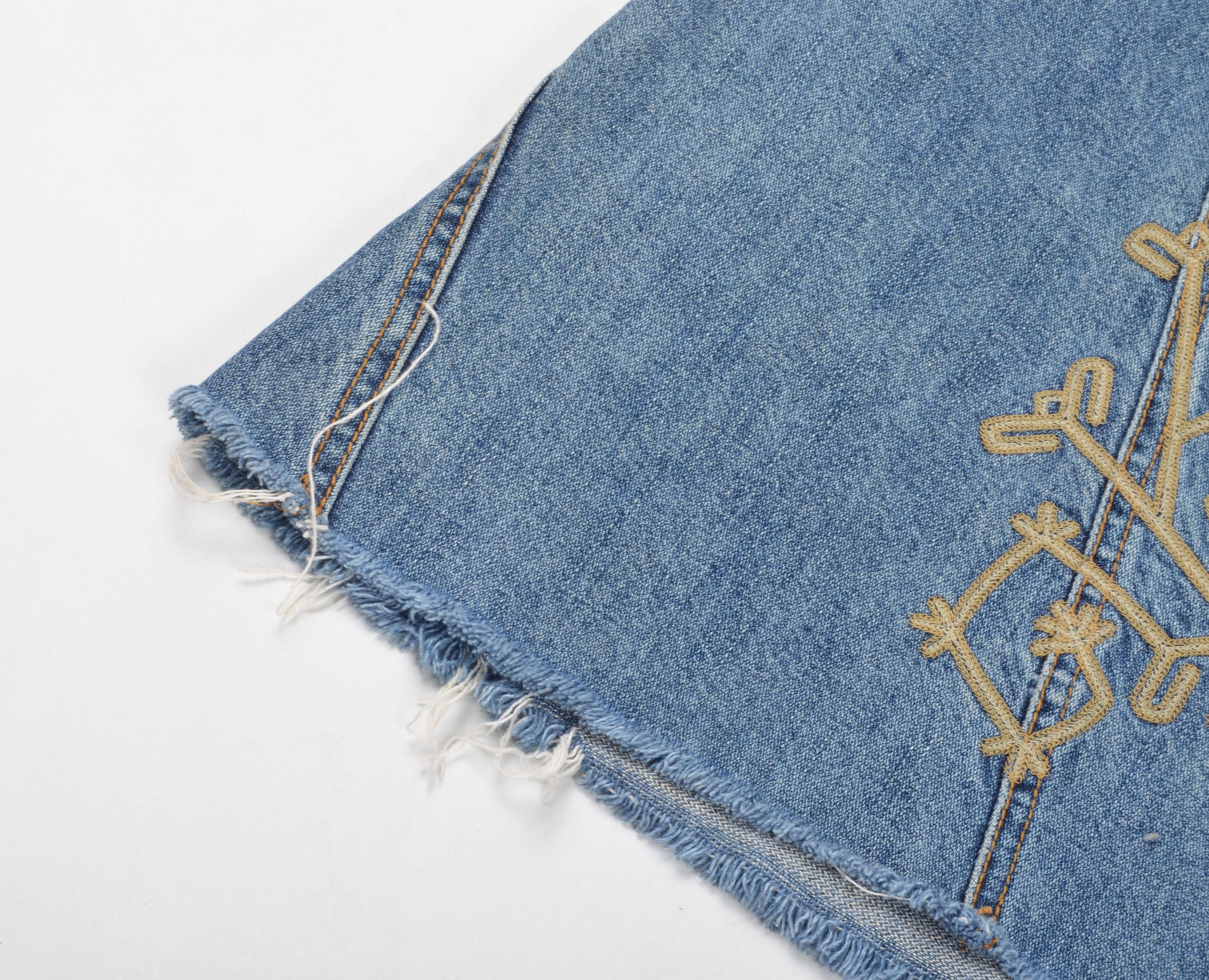 DKNY Vintage DKNY Jeans Y2K Embroidered Denim Cut Off Skirt Size 31" - 6 Thumbnail