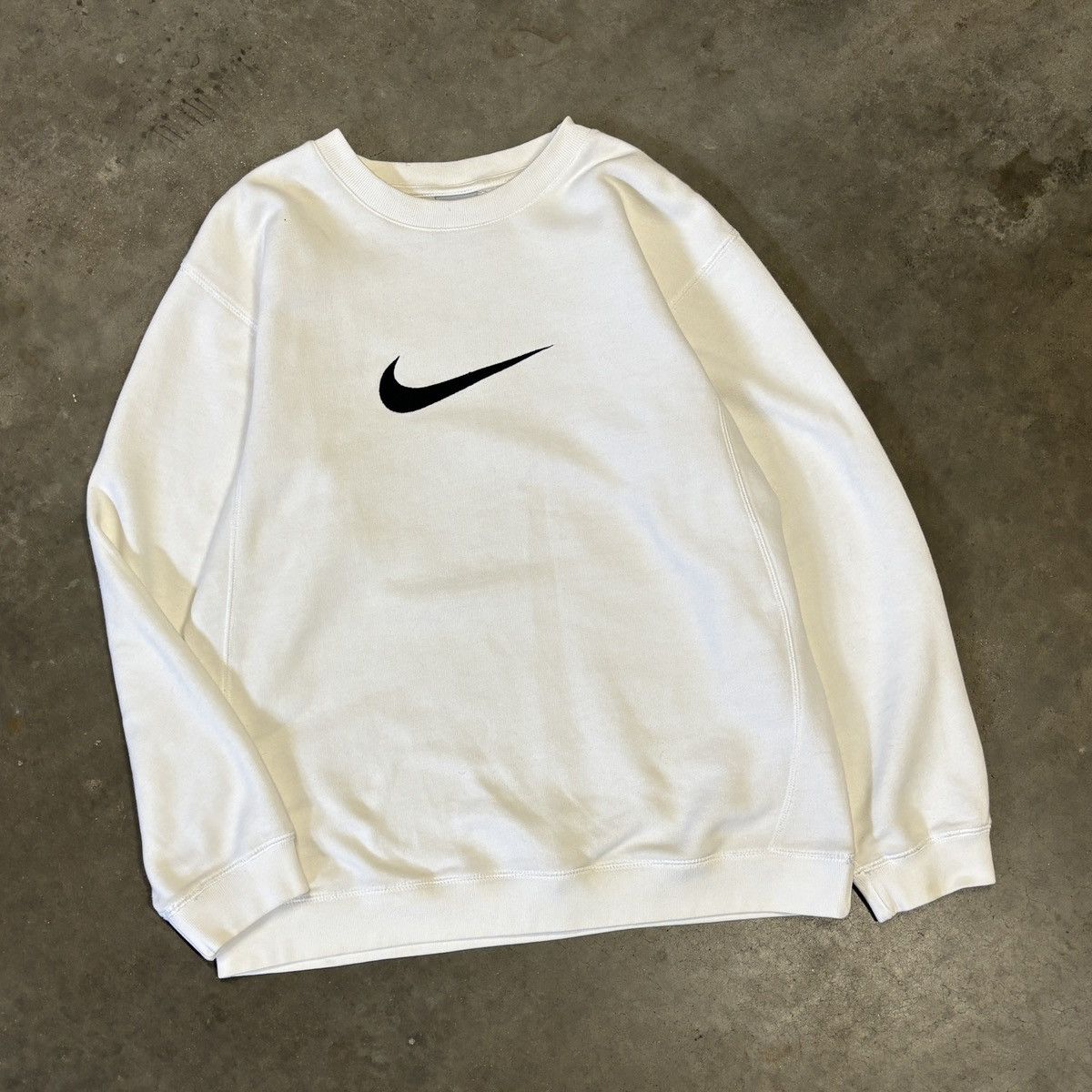 image of Nike x Vintage 90's X Panda Dunk Center Swoosh Sweatshirt in White, Men's (Size Medium)