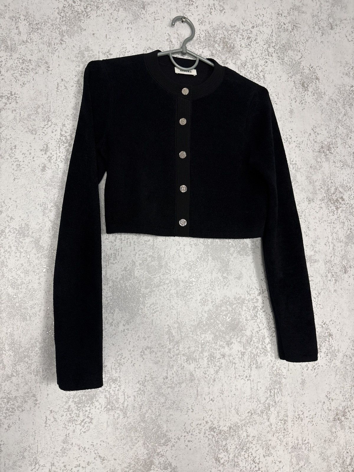 Sandro Sandro Paris Cropped Knit Cardigan Black Rare Gold Button S Size S / US 4 / IT 40 - 2 Thumbnail