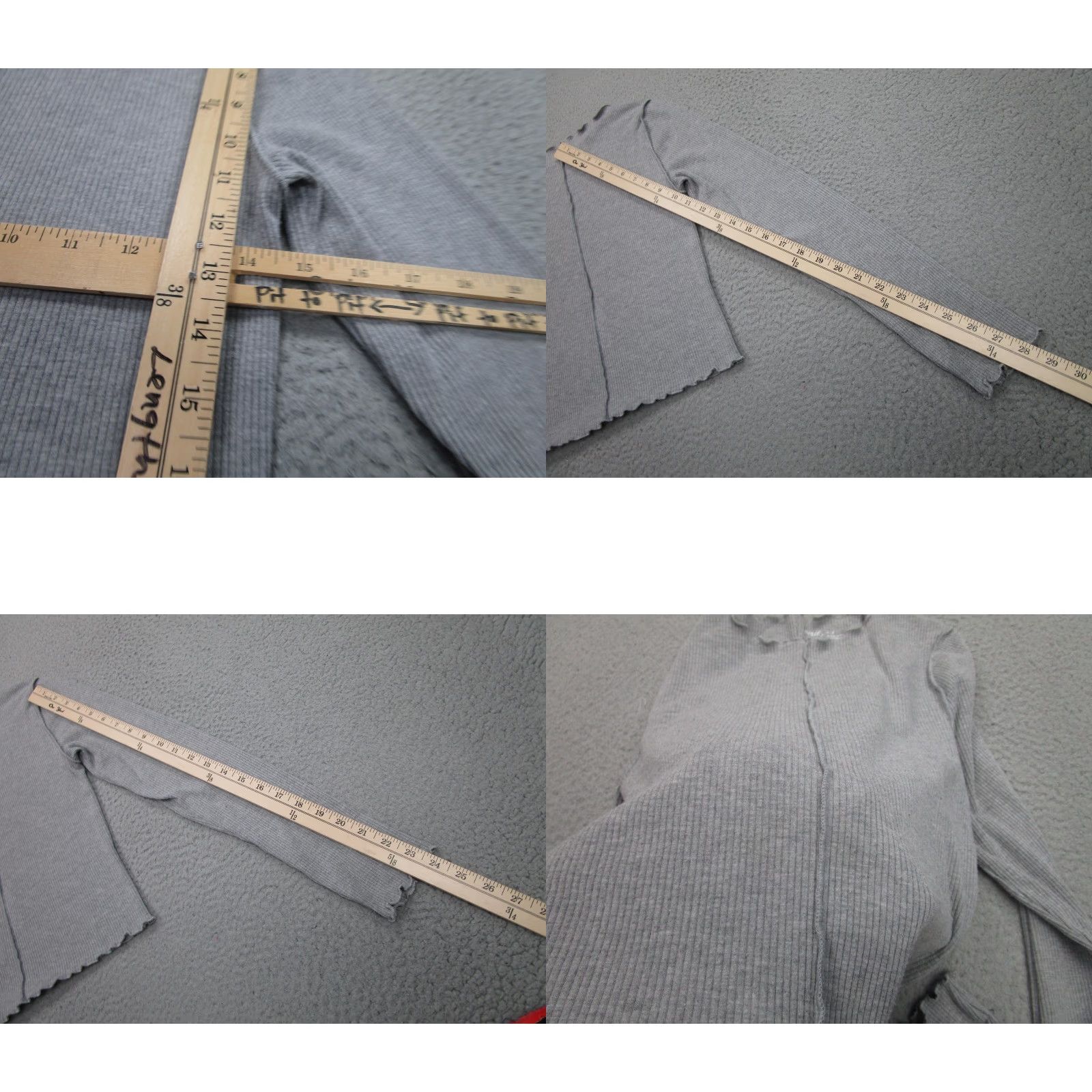 Vintage Aerie Shirt Womens M Gray Ribbed Lettuce Hem Long Sleeve Cropped Top Bella - Vintage Style Not Applicable Size M / US 6-8 / IT 42-44 - 8 Thumbnail