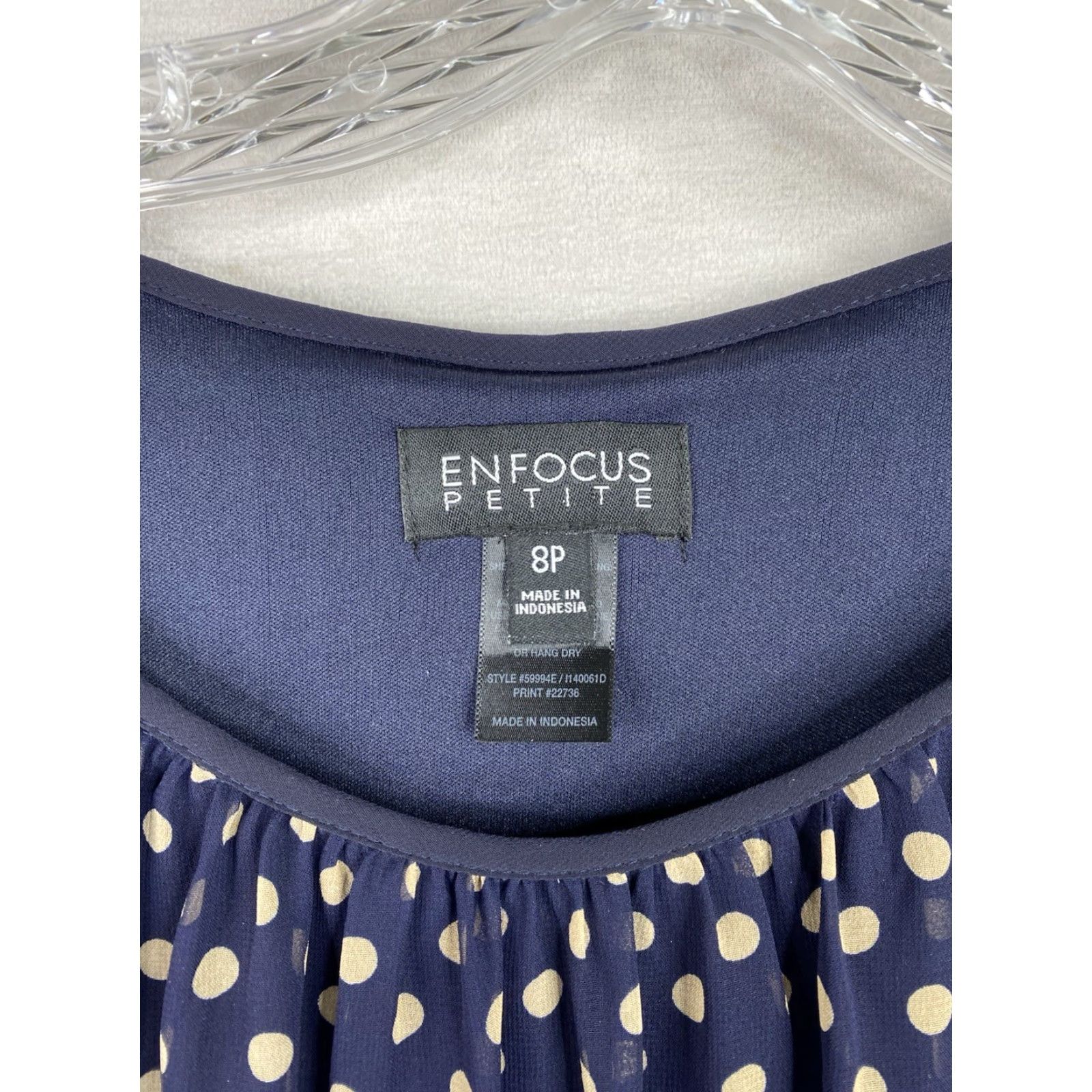 Vintage VINTAGE Enfocus Dress Womens 8P PETITE Blue Polka Dot V-Neck Elastic Waist Shirt? Size M / US 6-8 / IT 42-44 - 4 Thumbnail
