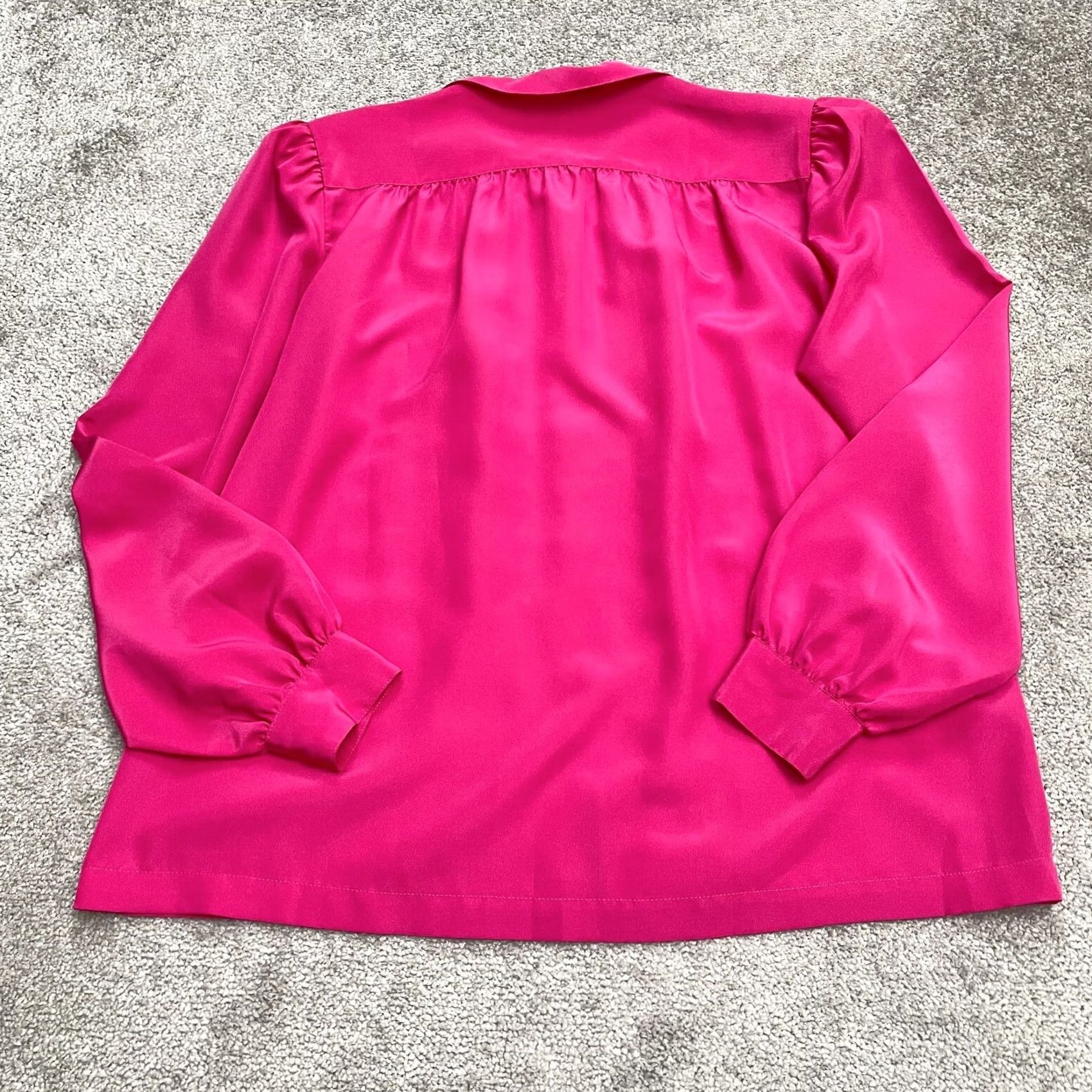 Pinko Unbranded Satin Pleated Blouse Womens Large Pink Long Sleeve Collared Padded Top Size L / US 10 / IT 46 - 2 Thumbnail