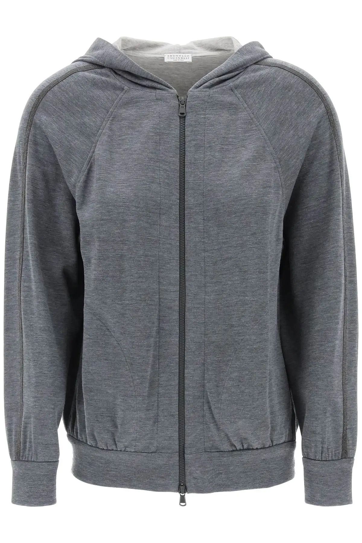 image of Brunello Cucinelli O1S22I1N0424 Cotton & Silk Hoodie In Grey, Women's (Size Medium)
