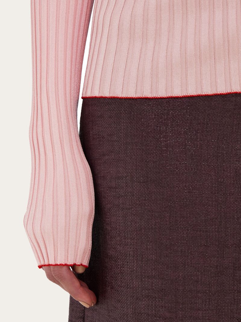 Salvatore Ferragamo o1s1rm0526 Long sleeved Ribbed Knit Polo Sweater in Pink Size S / US 4 / IT 40 - 7 Thumbnail