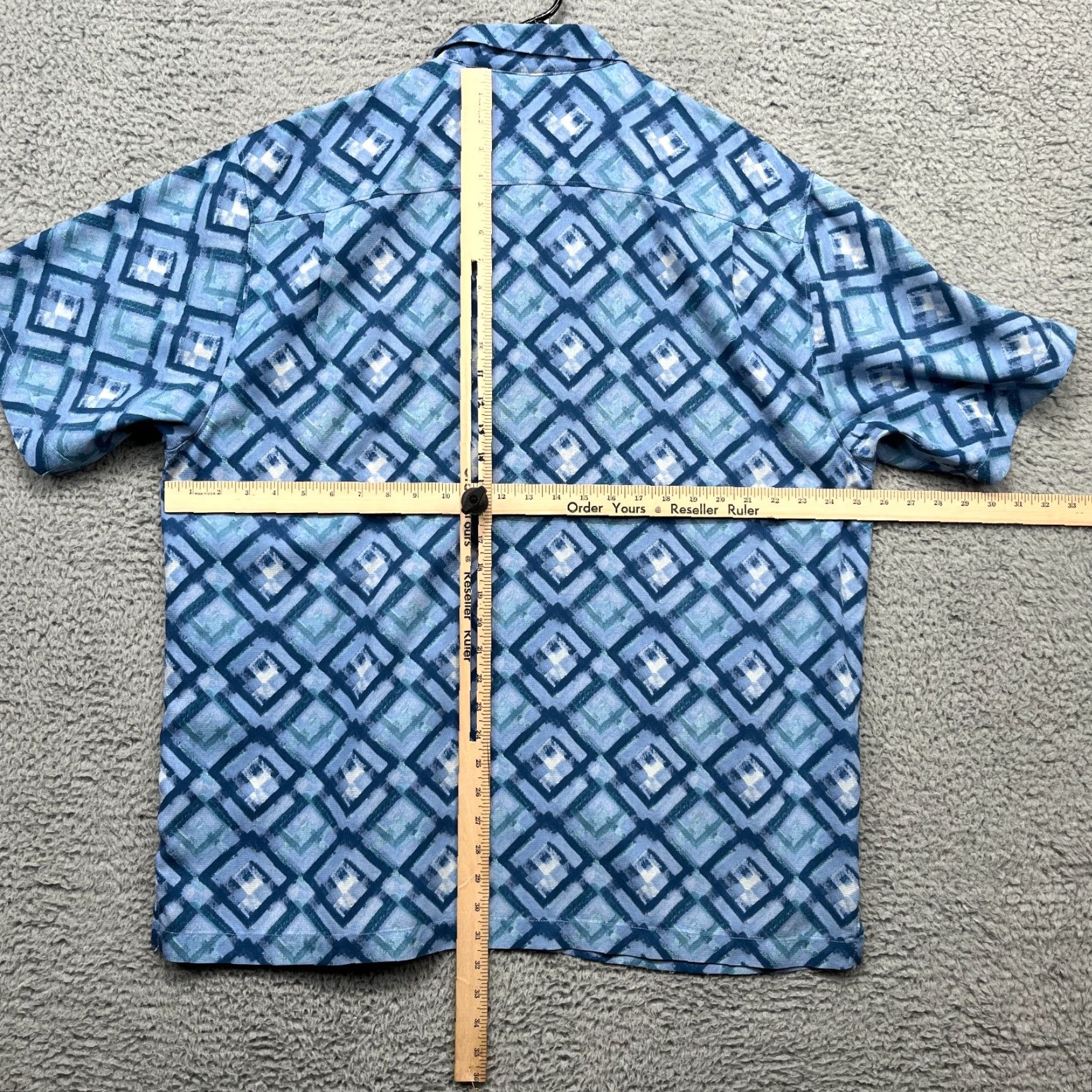 Tommy Bahama Tommy Bahama Camp Shirt Mens XL Blue Geometric Silk Hawaiian Loop Collar Cruise Shirt Size US XL / EU 56 / 4 - 7 Thumbnail