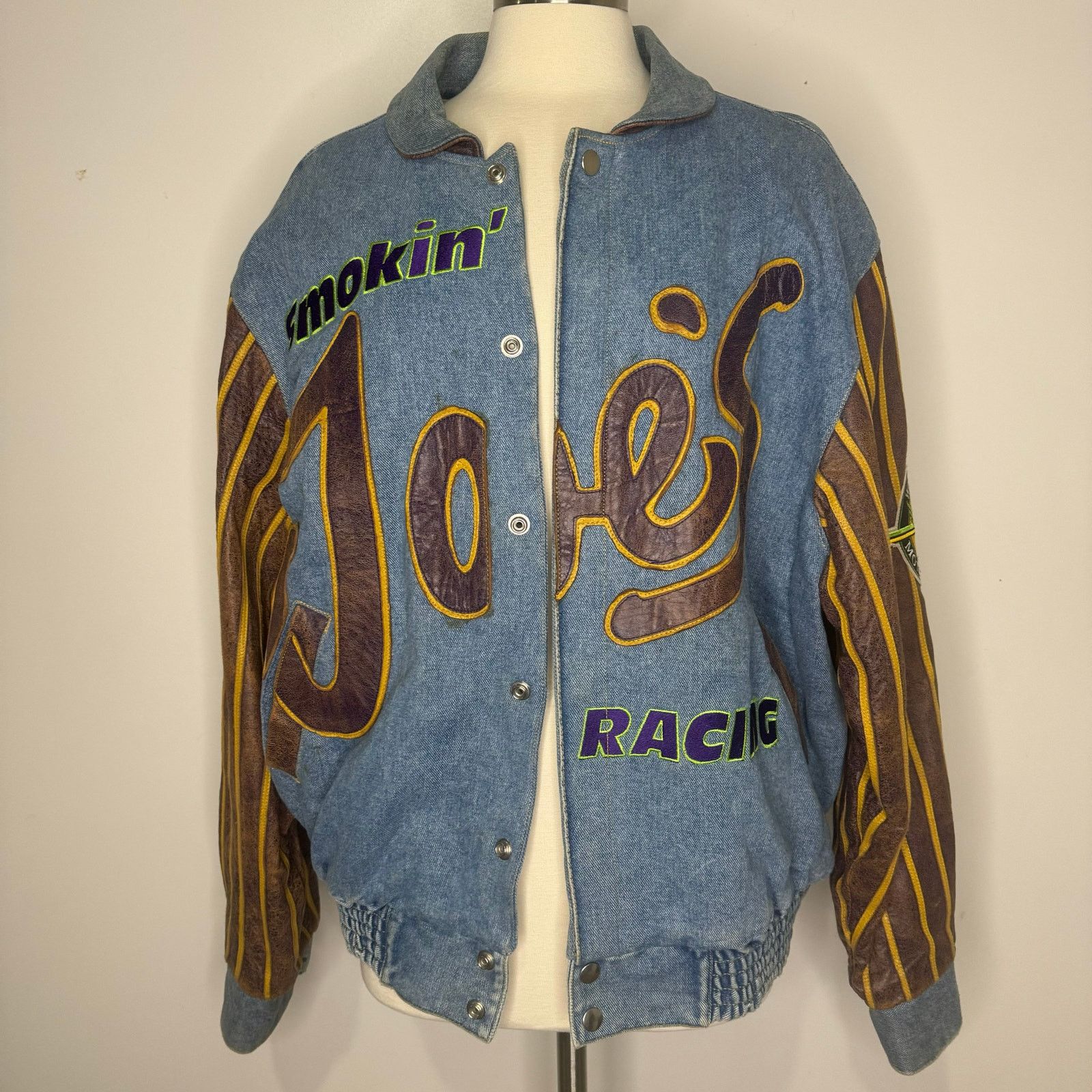 Vintage VTG 90s Smoking Joes Racing Denim & Leather Jacket Size XL Size US XL / EU 56 / 4 - 2 Thumbnail