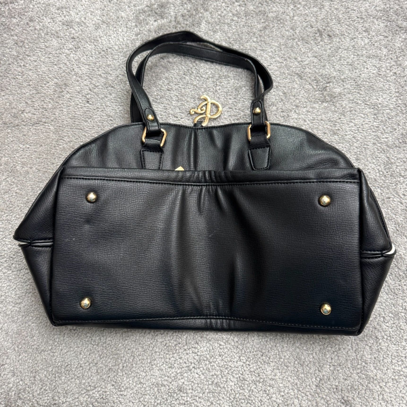 Vintage VINTAGE Amy & Joey Leather Tote Bag Women Medium Black Patches Graphic Statement Chic Size ONE SIZE - 3 Thumbnail