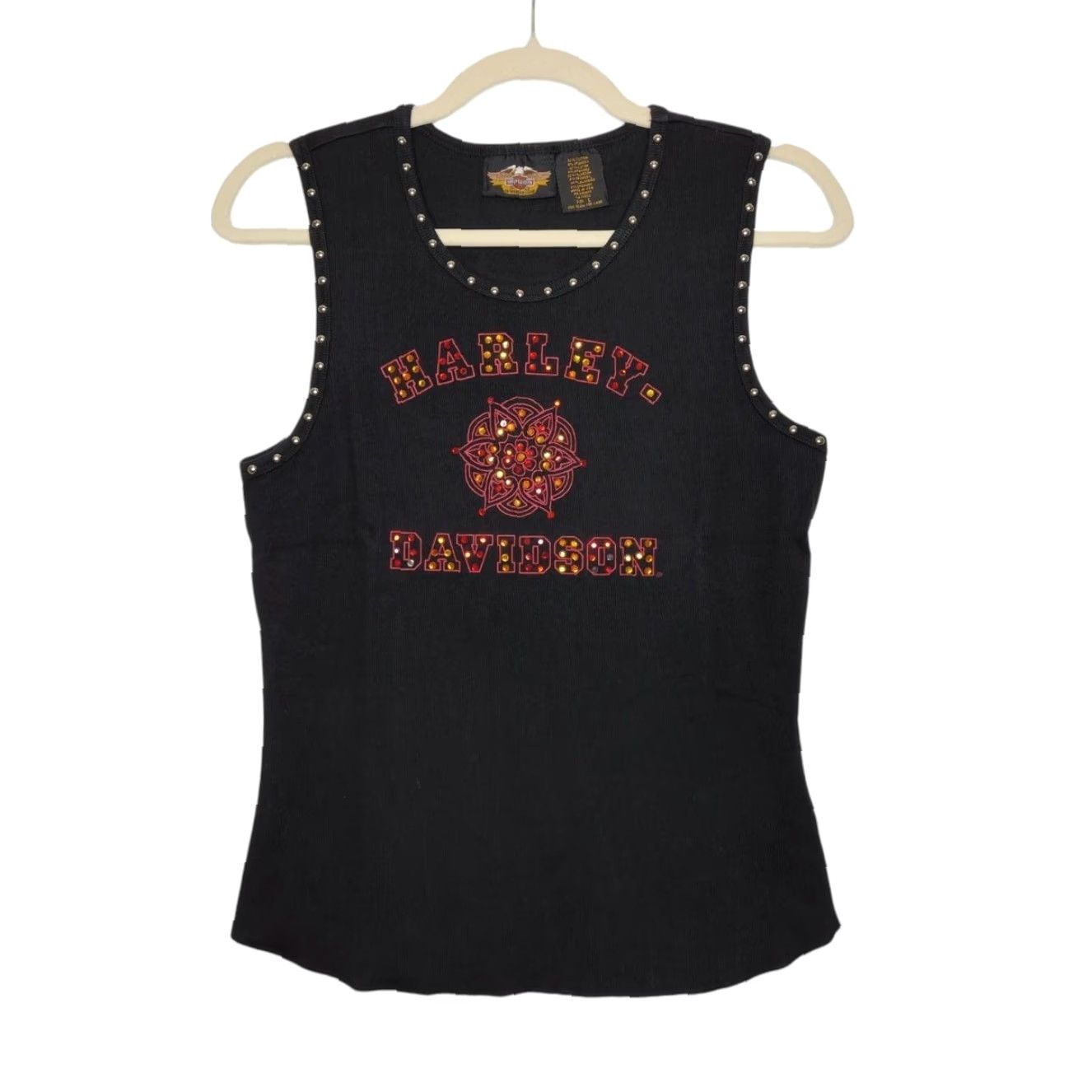 Harley Davidson VINTAGE Harley Davidson Tank Top Beaded Gem Studded McBling Black L Women Size L / US 10 / IT 46 - 2 Thumbnail