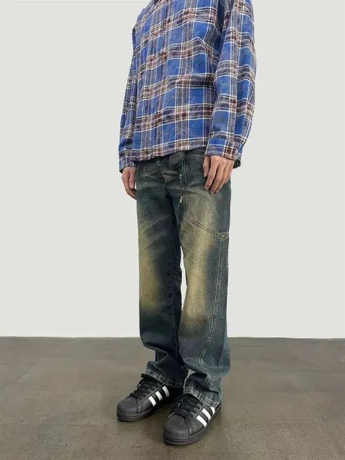 Japanese Brand × Jean Street yellow mud washed loose jeans Size US 32 / EU 48 - 2 Thumbnail