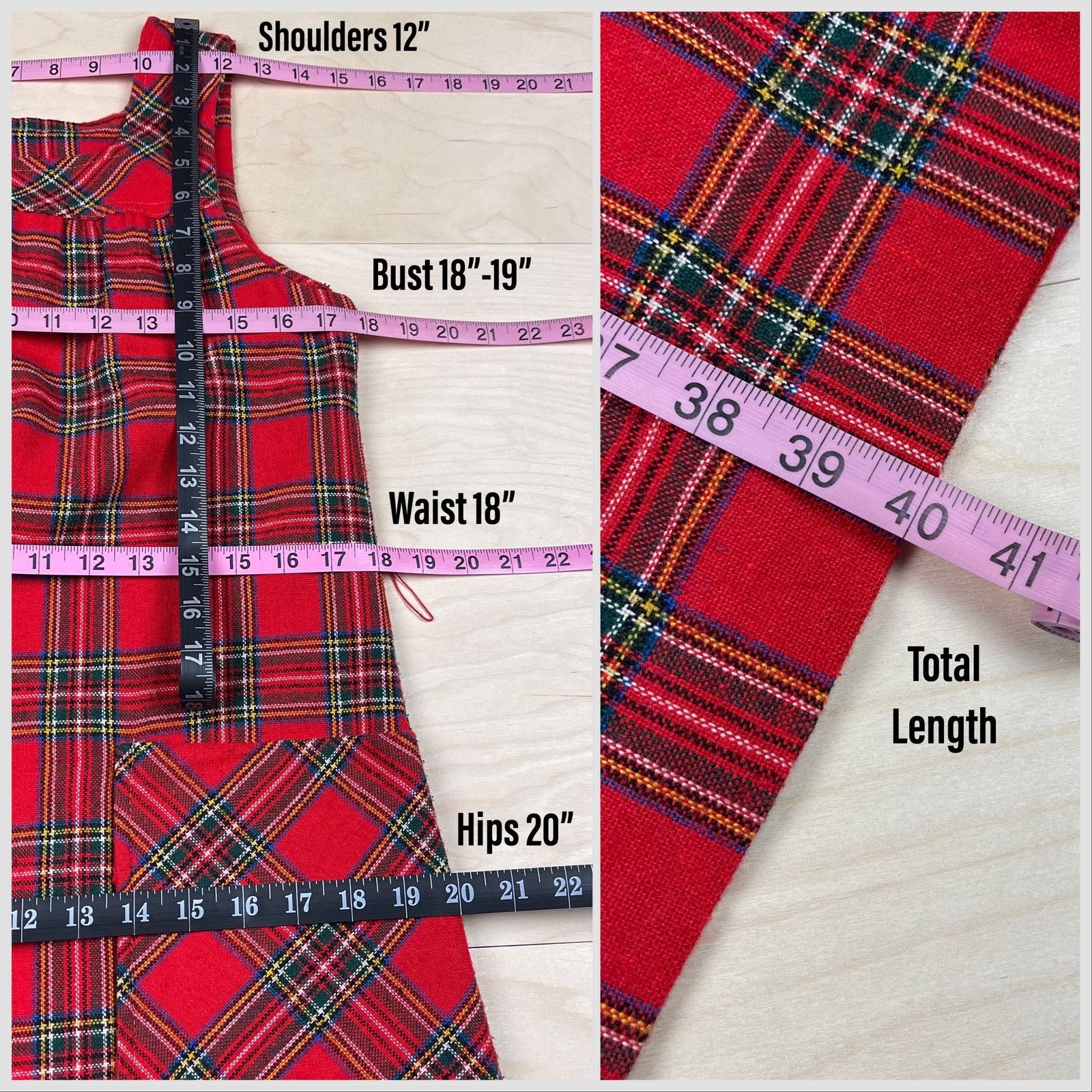 Vintage 1970s Red Tartan Plaid A-Line Pinafore Jumper Dress