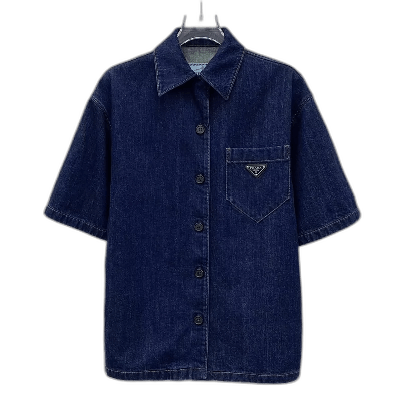 Prada Prada Dark Blue Cotton Short Sleeve Shirt Size XS / US 0-2 / IT 36-38 - 1 Thumbnail