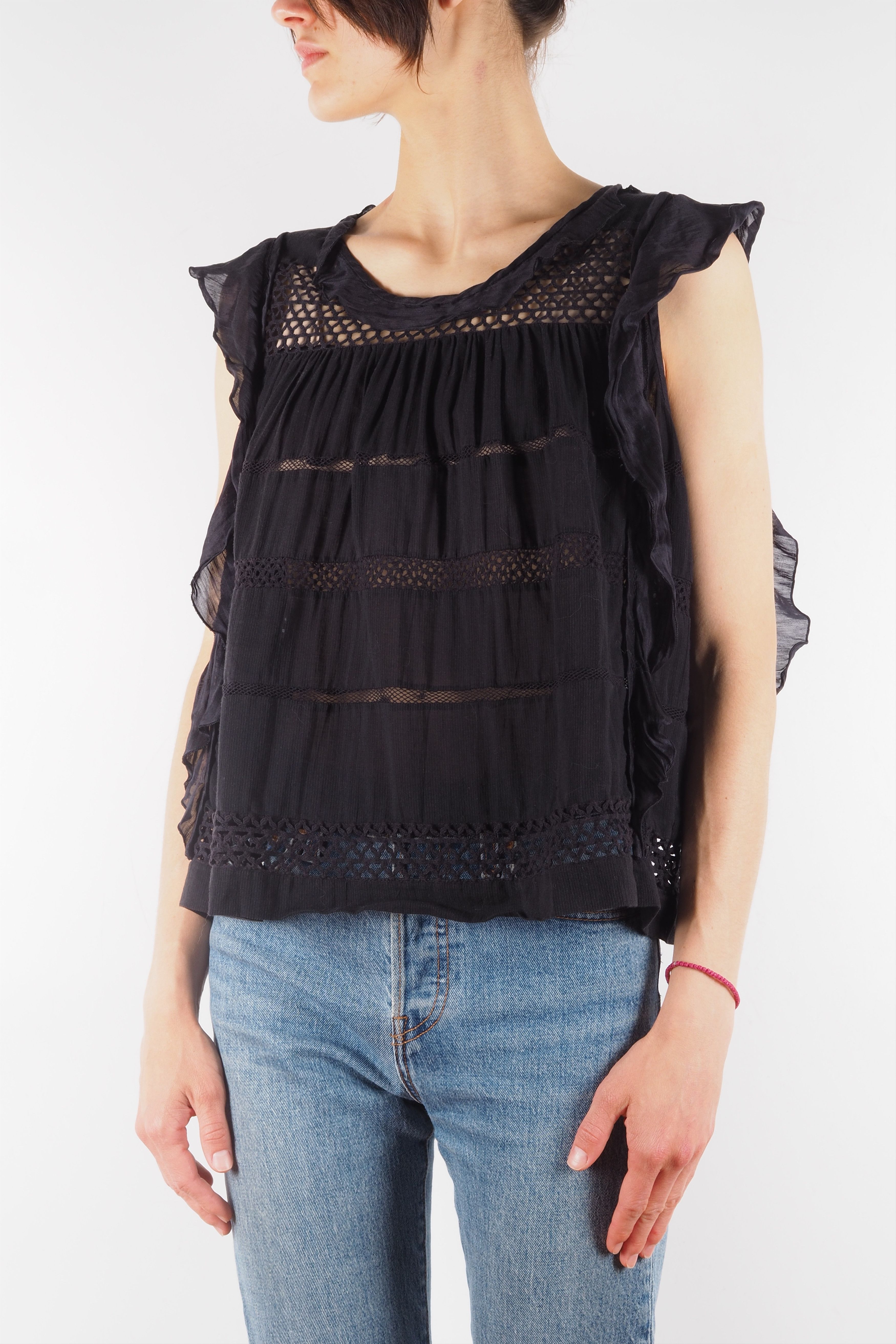 Isabel Marant Isabel Marant Etoile Clara Flutter Black Sheer Blouse Top Size M / US 6-8 / IT 42-44 - 2 Thumbnail