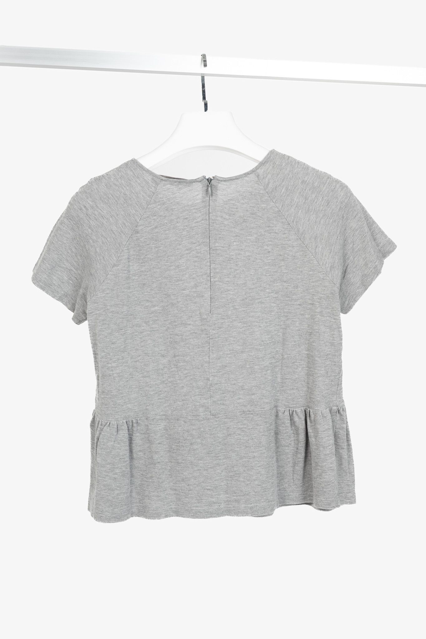 Fabiana Filippi Fabiana Filippi Grey Cotton-Pique Monili Peplum T-Shirt Size S / US 4 / IT 40 - 2 Thumbnail