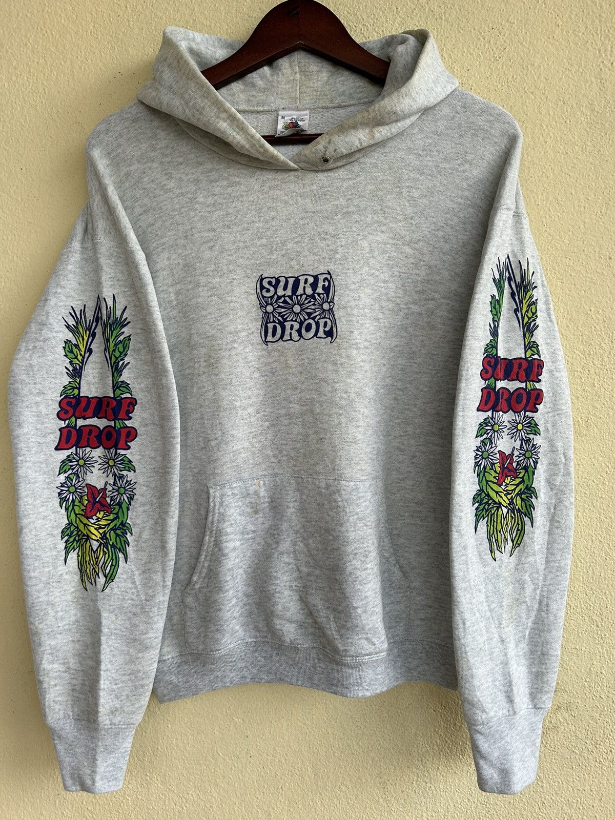 image of Hawaiian Shirt x Surf Style Vintage 90’S Fotl Surf Drop Hoodie in Grey/White, Men's (Size XS)
