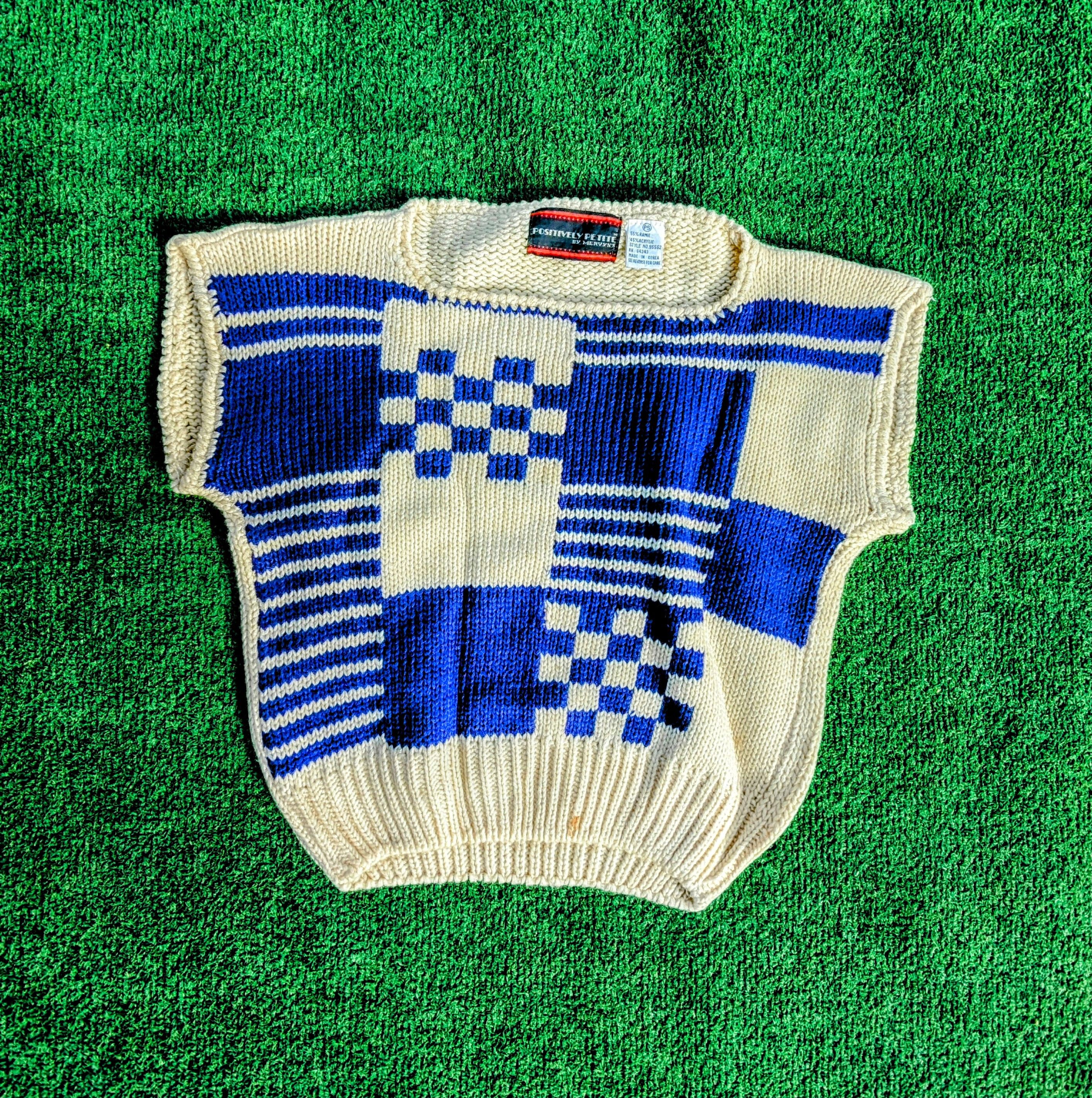 Vintage 1980s Vintage Petite Knit Geometric Checkerboard Cardigan Size S / US 4 / IT 40 - 6 Thumbnail