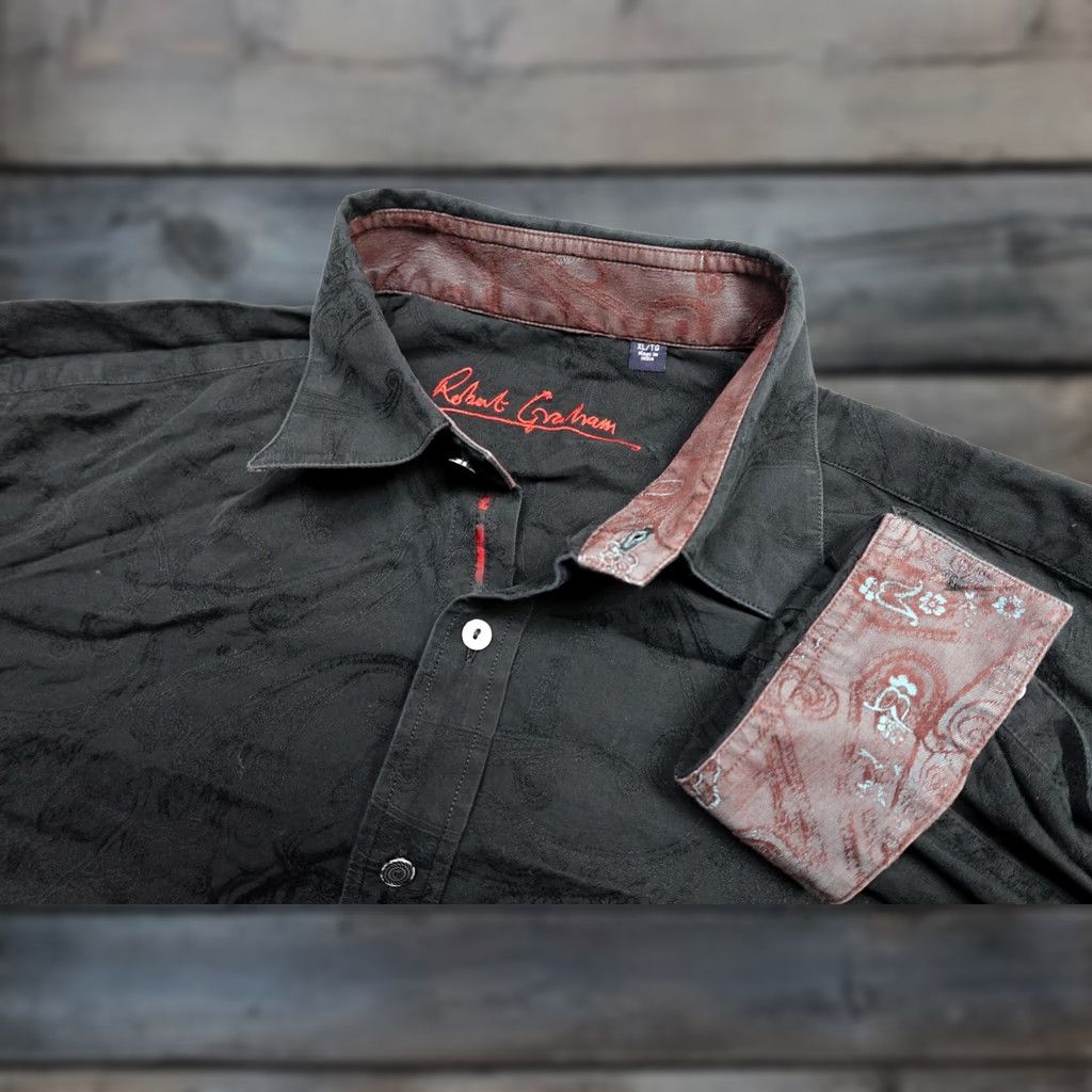 Robert Graham Robert Graham Shirt Mens XL Black Paisley Jacquard Embroidered Cuffs Dressy Button-Up Size US XL / EU 56 / 4 - 1 Thumbnail