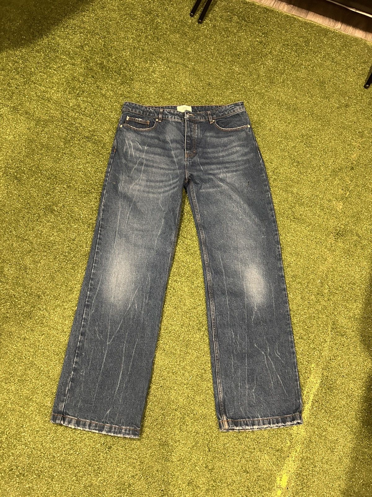 image of Ami Paris Straight Fit Baggy Jeans in Blue, Men's (Size 36)