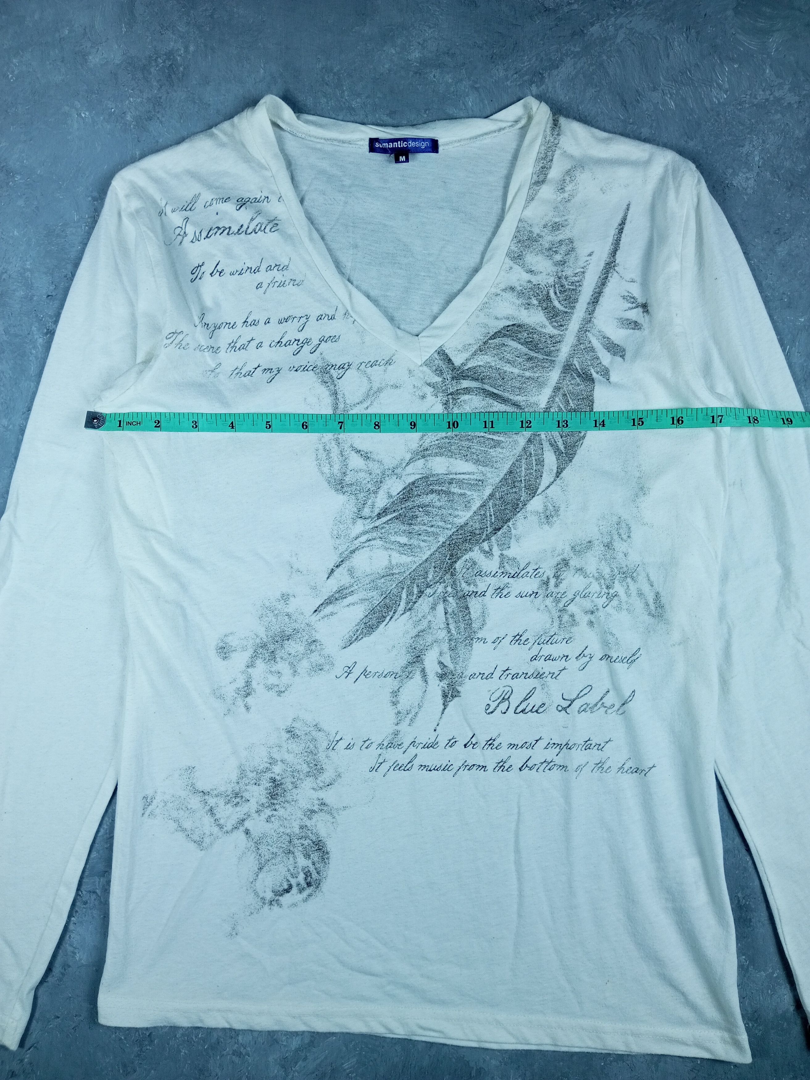 Japanese Brand SEMANTIC DESIGN POEM V NECK LONG SLEEVE TSHIRT Size US M / EU 48-50 / 2 - 6 Thumbnail