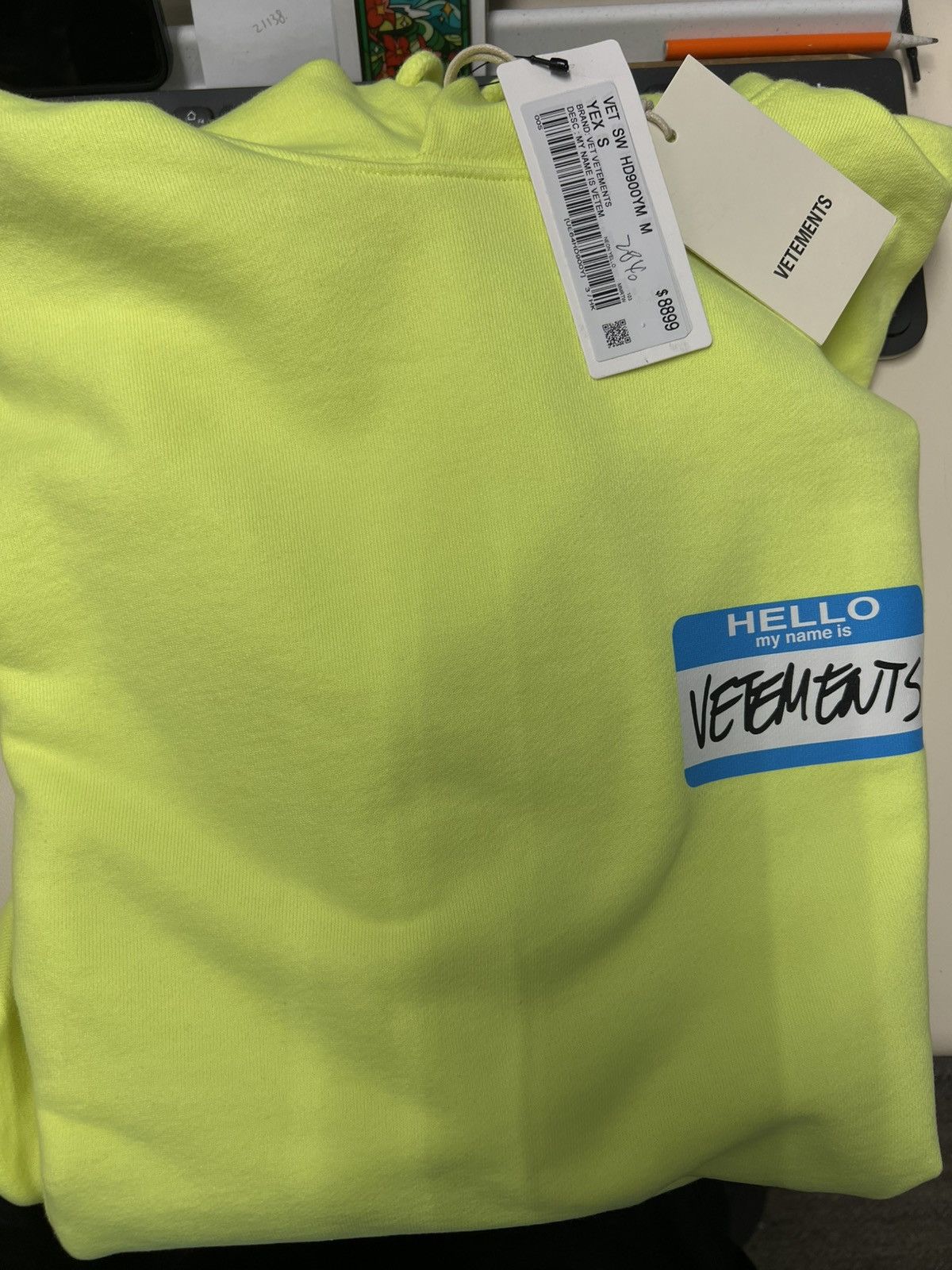 Vetements VETEMENTS name tag Yellow 'My Name Is Vetements' Hoodie Size US S / EU 44-46 / 1 - 3 Thumbnail