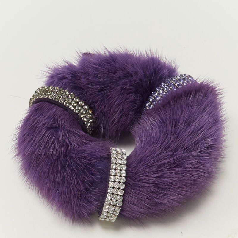 Other ALEXANDER ZOUARI purple fur crystal ring scrunchle hair tie Size ONE SIZE - 1 Thumbnail