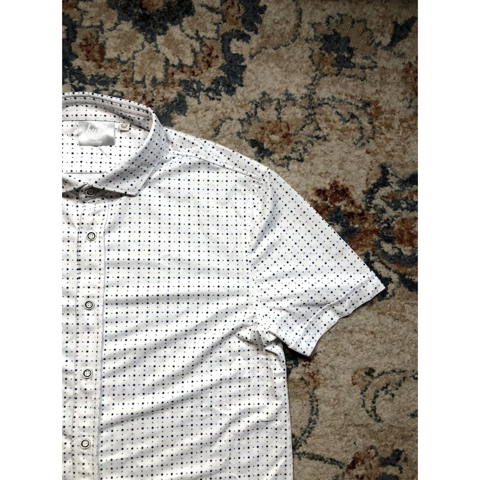 Vintage Buki Collection Shirt Mens Medium White Navy Dot Short Sleeve Button Up Seattle Size US M / EU 48-50 / 2 - 4 Thumbnail