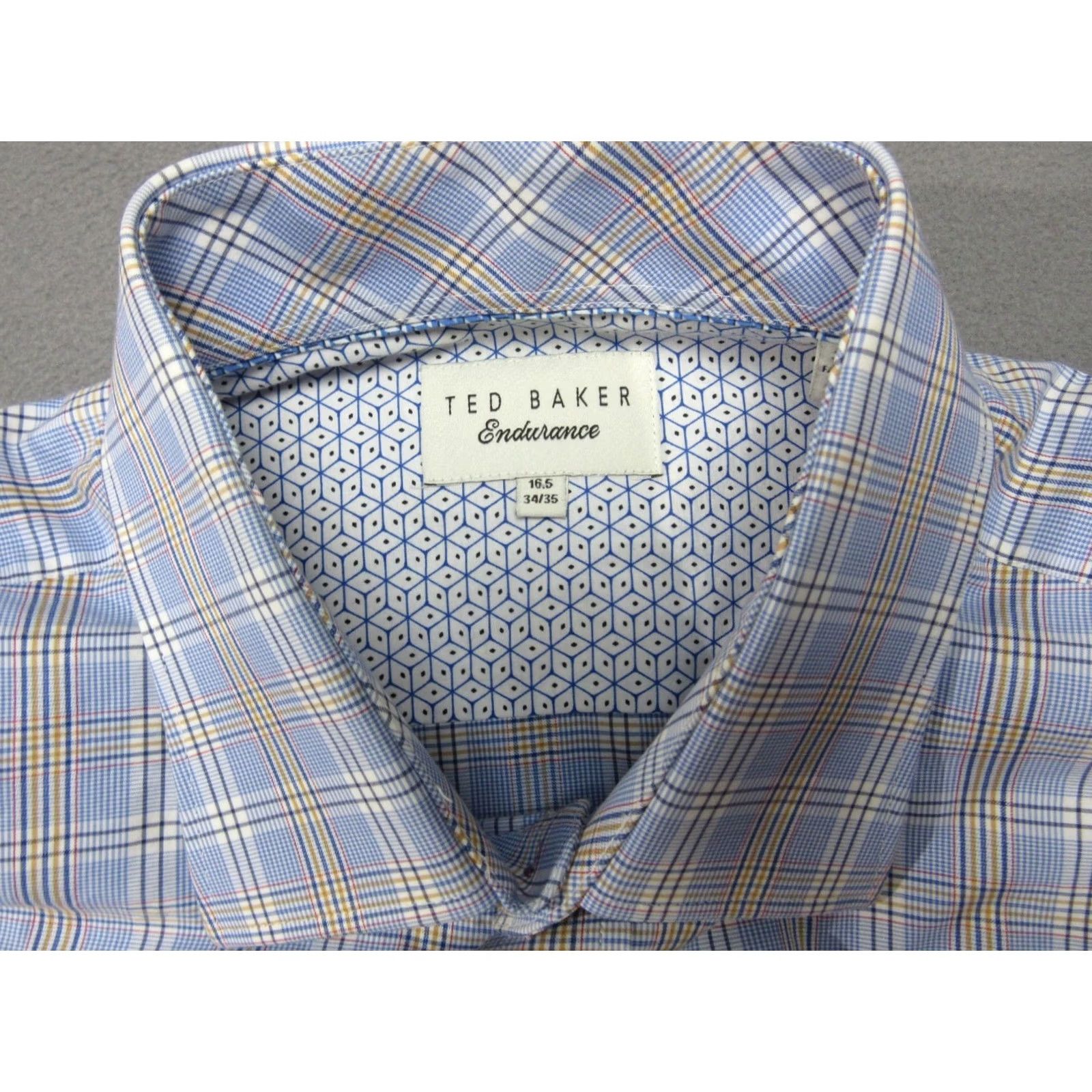 Ted Baker Ted Baker Shirt Mens 16.5 34/35 Blue Tartan Plaid Endurance Geometric Flip Cuff Size US XL / EU 56 / 4 - 4 Thumbnail