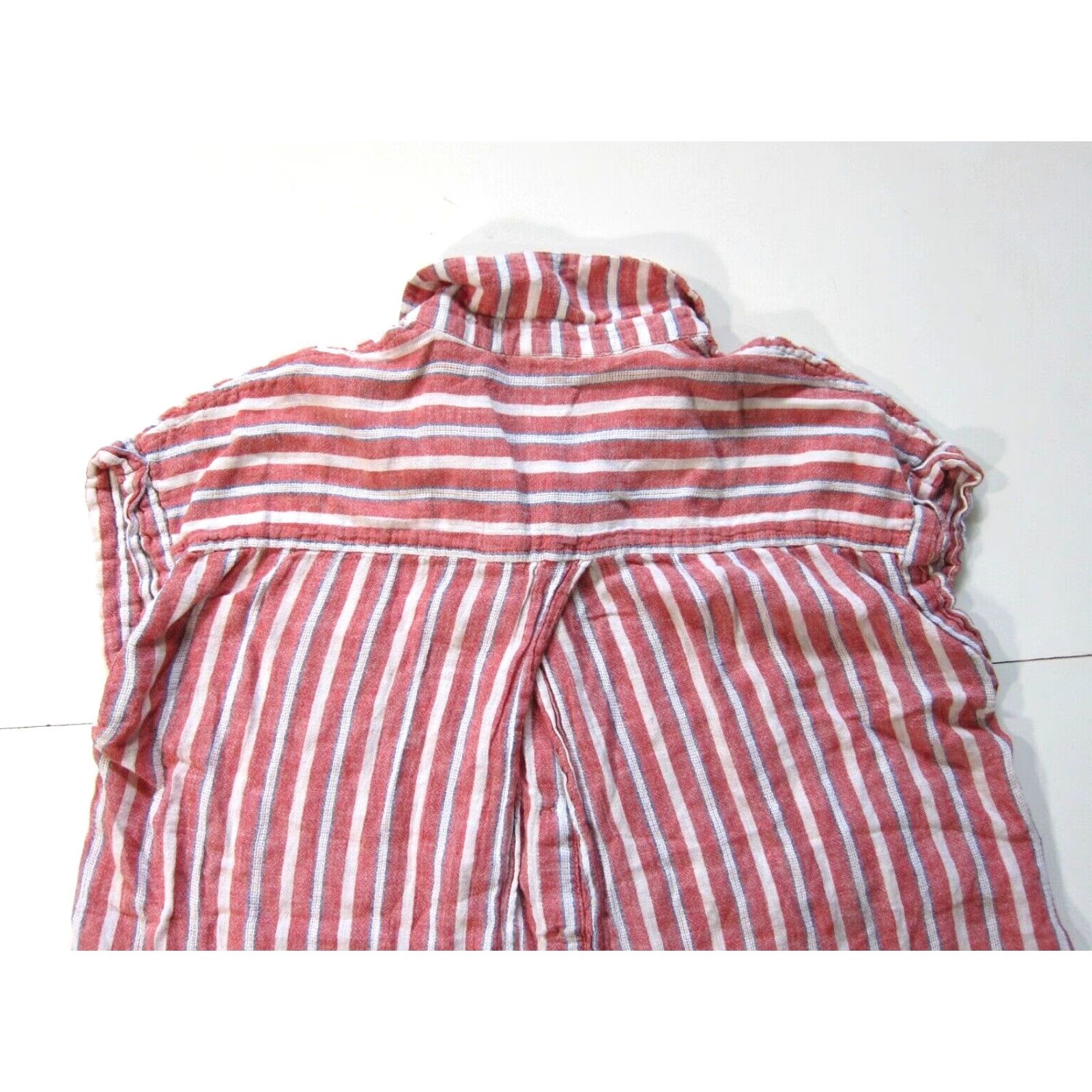 Lucky Brand Lucky Brand Blouse Shirt Ladies M Red Cap Sleeve Open Back Linen Rayon Stripe Button Down Size M / US 6-8 / IT 42-44 - 7 Thumbnail