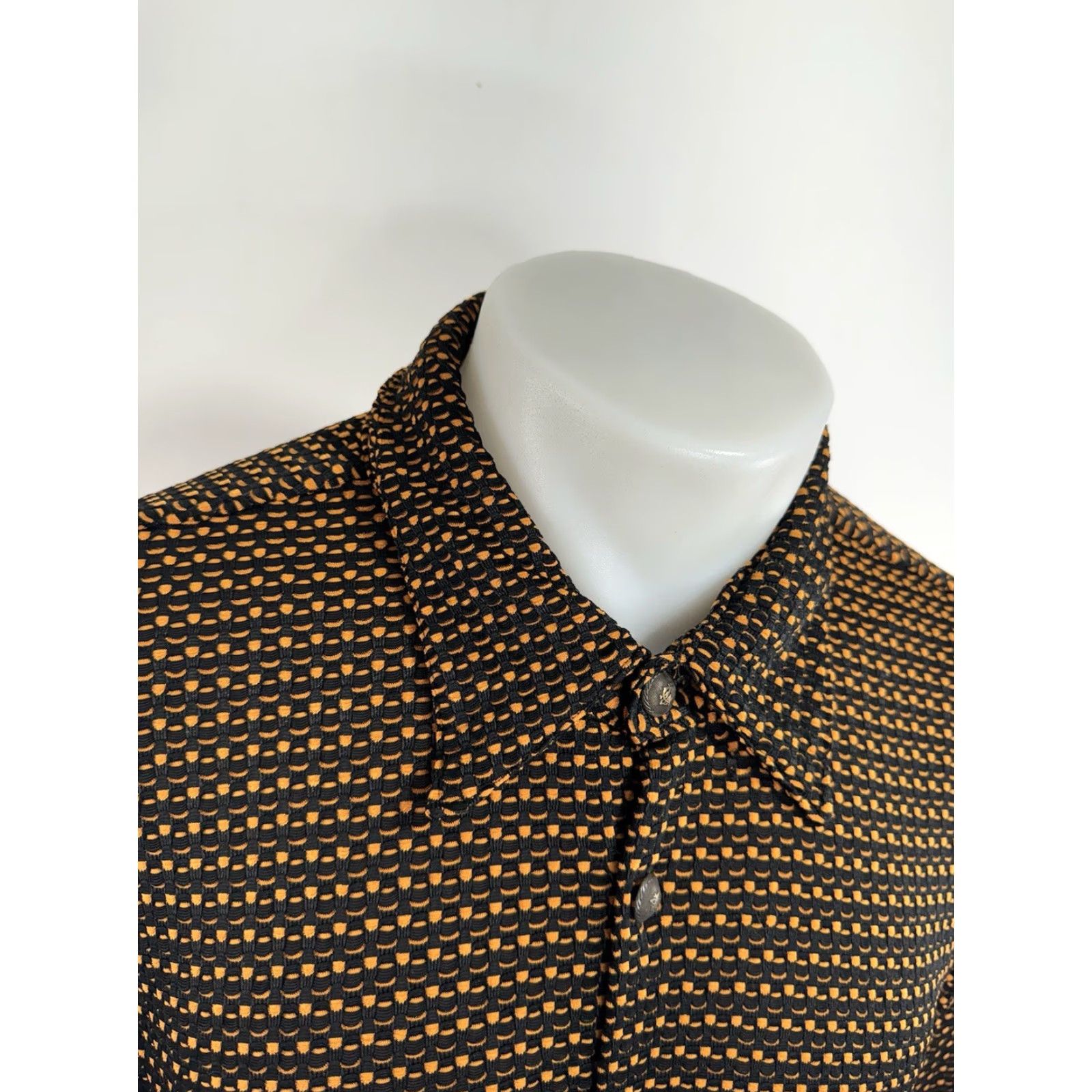 Vintage BERNINI Shirt Geometric Knit 3XL Oversized Button-Up Long Sleeve Metal Orange/Black Mens Size US XXL / EU 58 / 5 - 2 Thumbnail