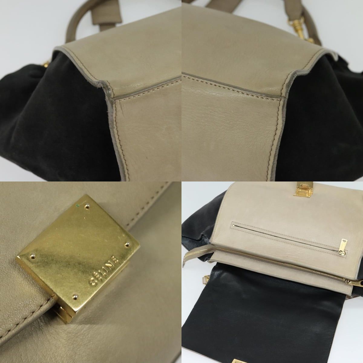 Celine CELINE Trapeze Hand Bag Leather Suede Beige Black Gold Size ONE SIZE - 11 Thumbnail