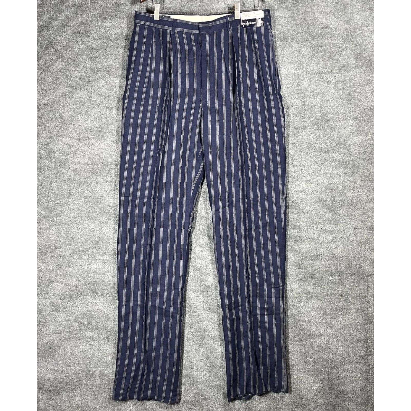 VINTAGE Polo Ralph Lauren 100% Linen Pants Trousers Indigo BLUE 