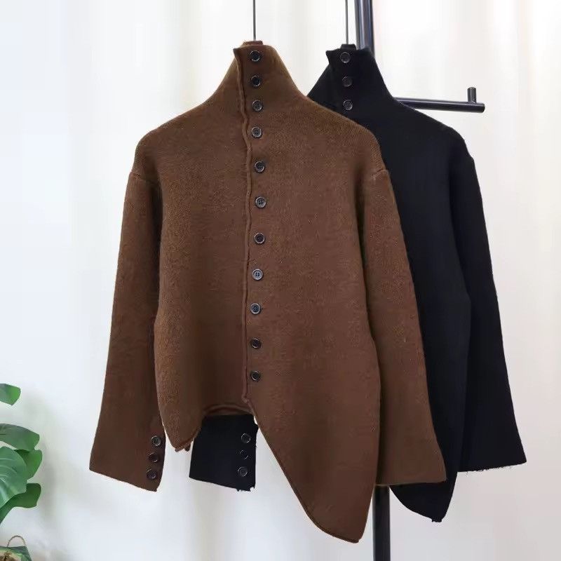 Japanese Brand Irregular Knitted Casual Retro Turtleneck Sweater Cardigan Size M / US 6-8 / IT 42-44 - 2 Thumbnail