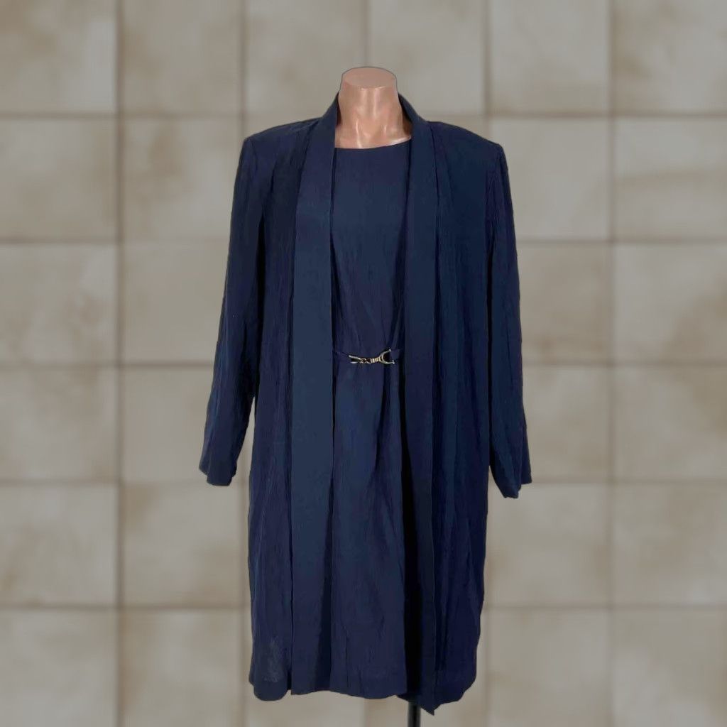 VINTAGE SL Fashions Petites 2-Piece Navy Sheath Dress & Jacket Set 12 Rayon  Duster - threedaughtersproperties.com