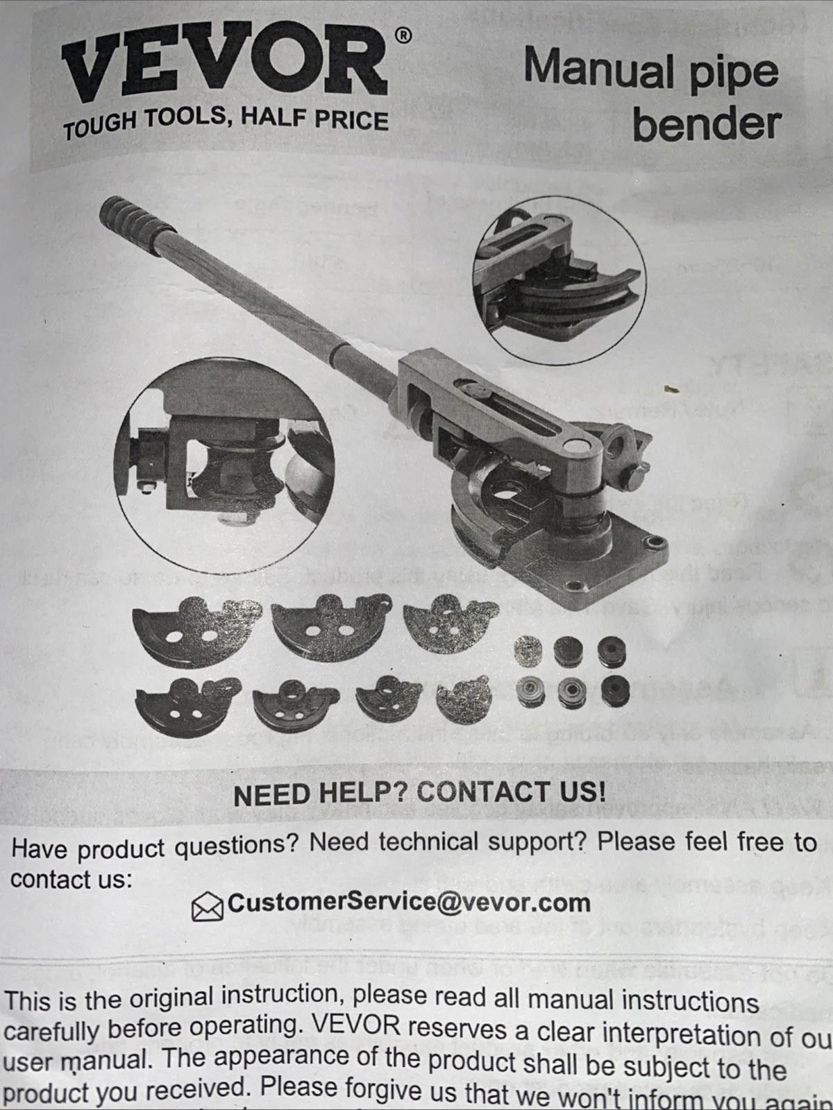 Other Vevor Manual Pipe Bender SWG25 New Open Box Size ONE SIZE - 1 Thumbnail