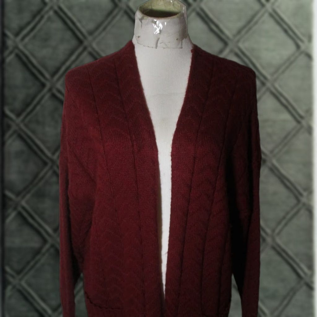 Vintage Chiaramente Burgundy Cardigan Wrap Sweater M Women Cardigan Burgundy All Seasons Wool Blend Long Sleeve Knit Classic Crewneck Sl Size M / US 6-8 / IT 42-44 - 1 Thumbnail