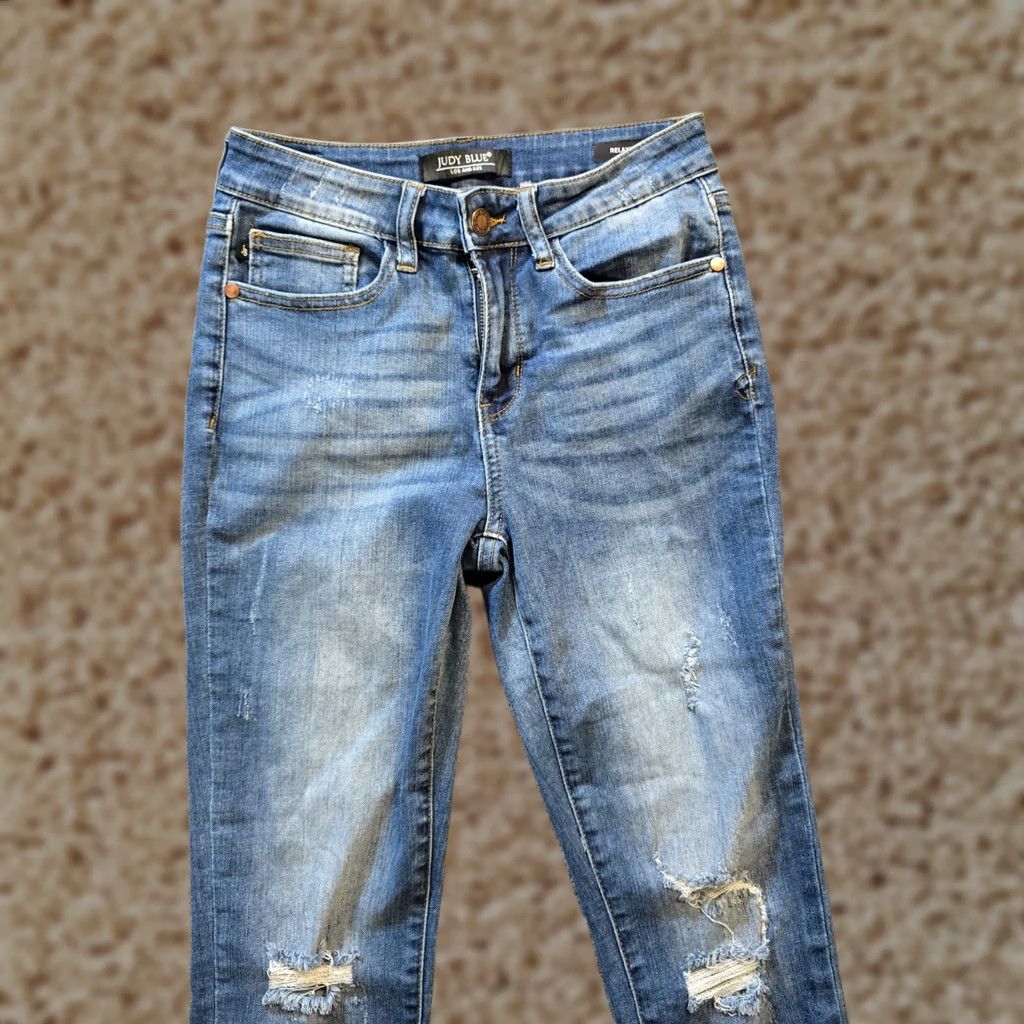 Vintage Judy Blue Jeans Women Size 27 Blue Relaxed Tapered Distressed Stretch Capsule Casual Jeans Size 27" / US 4 / IT 40 - 1 Thumbnail
