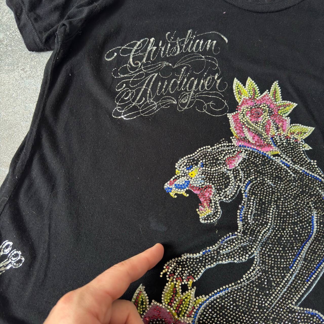 Christian Audigier × Ed Hardy Christian Audigier (Ed Hardy) Rhinestones Pantera T-Shirt Size M / US 6-8 / IT 42-44 - 5 Thumbnail