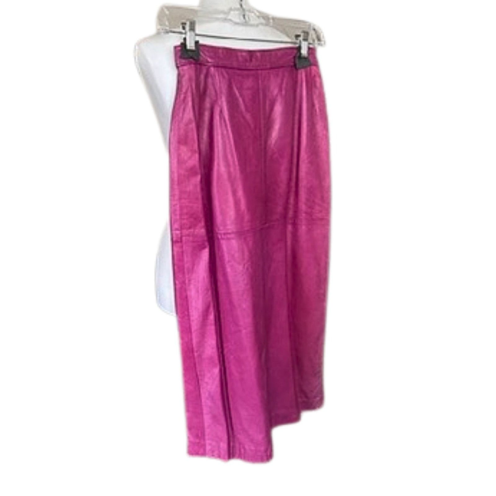 Vintage Vintage 80s NETO Fuchsia Leather Pencil Skirt Size 24" / US 00 / IT 34 - 2 Thumbnail
