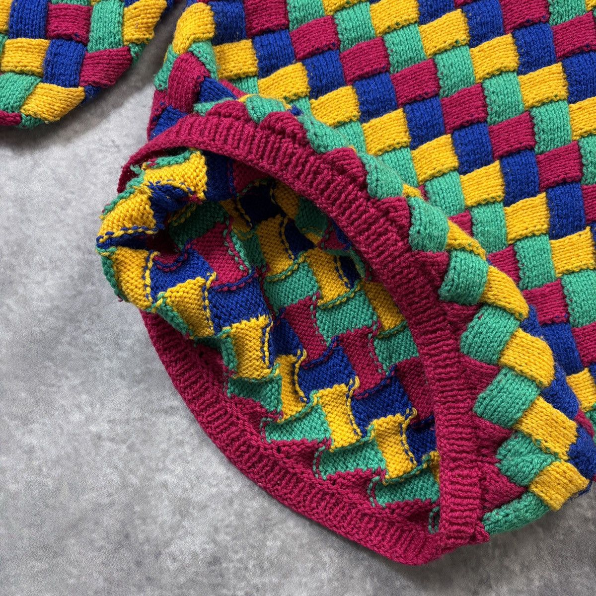Vintage 1980s Hand Knit Sweater Vintage Patchwork Rainbow Crochet Size US XS / EU 42 / 0 - 4 Thumbnail