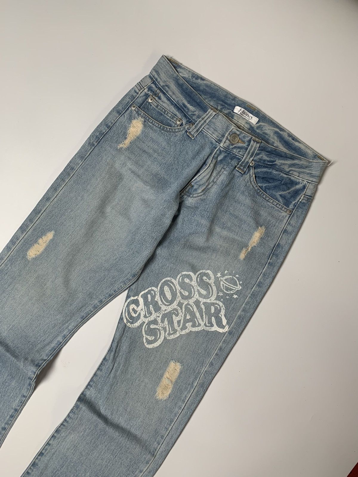 Japanese Brand × Vintage 00s J-honey cross star distressed denim Size US 31 - 2 Thumbnail