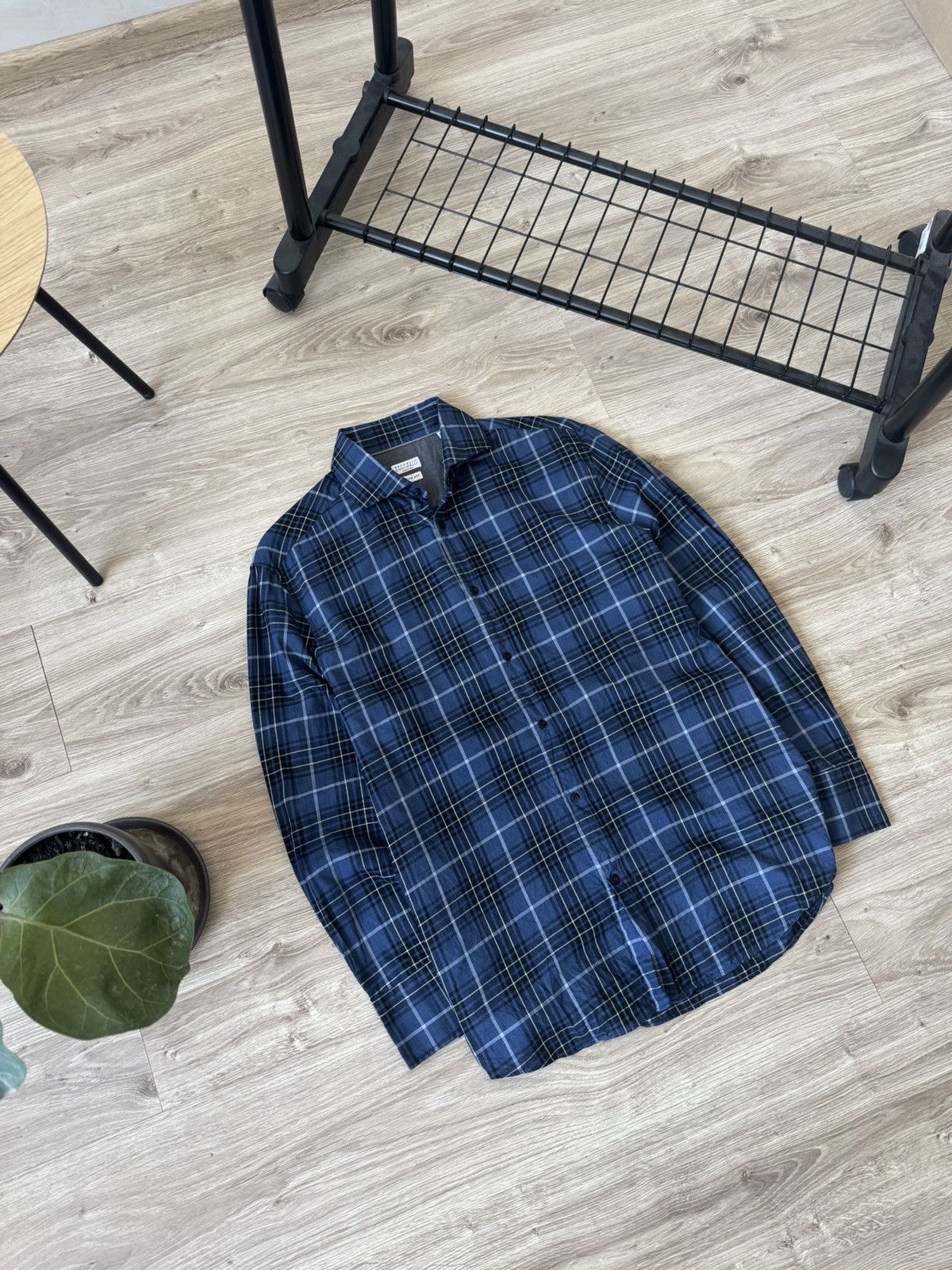 Brunello Cucinelli Brunello Cucinelli Slim Fit Blue Flannel Button Up Shirt Size US XL / EU 56 / 4 - 2 Thumbnail