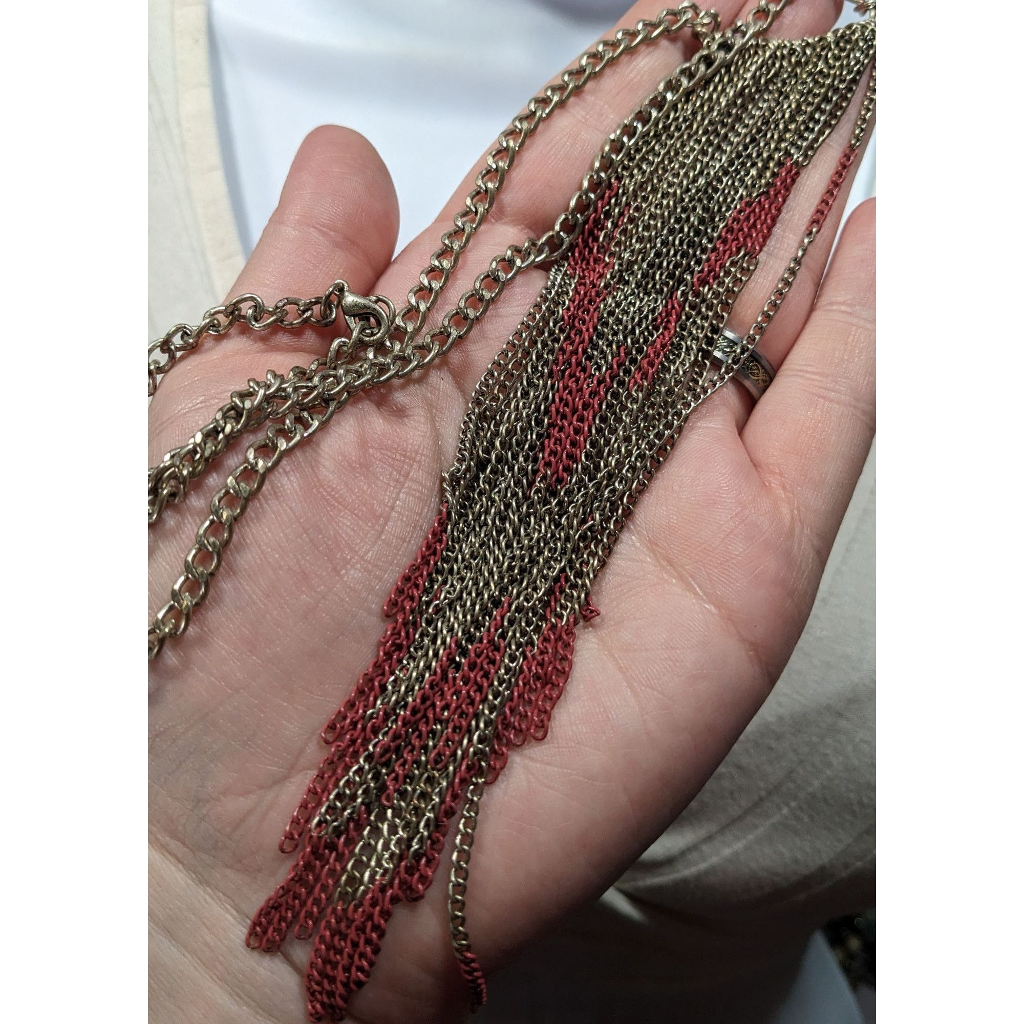 Other Bohemian Fringe Chain Necklace Red And Silver Tone Size ONE SIZE - 6 Thumbnail