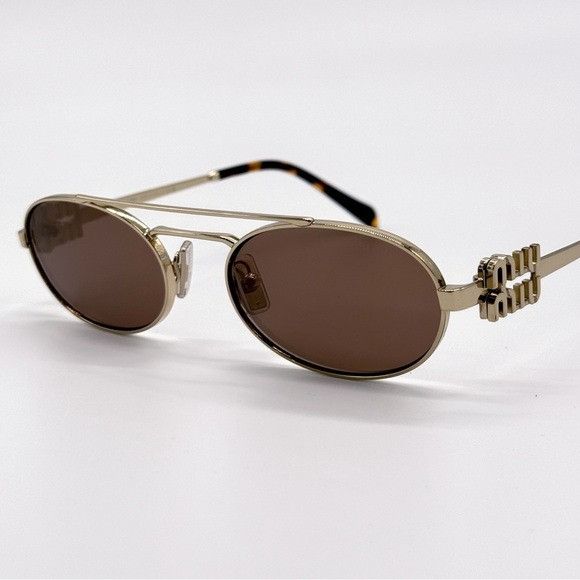 Miu Miu NEW MIU MIU SMU 54Z ZVN70D OVAL GOLD BROWN MU54ZS ZVN70D WOM Size ONE SIZE - 6 Thumbnail